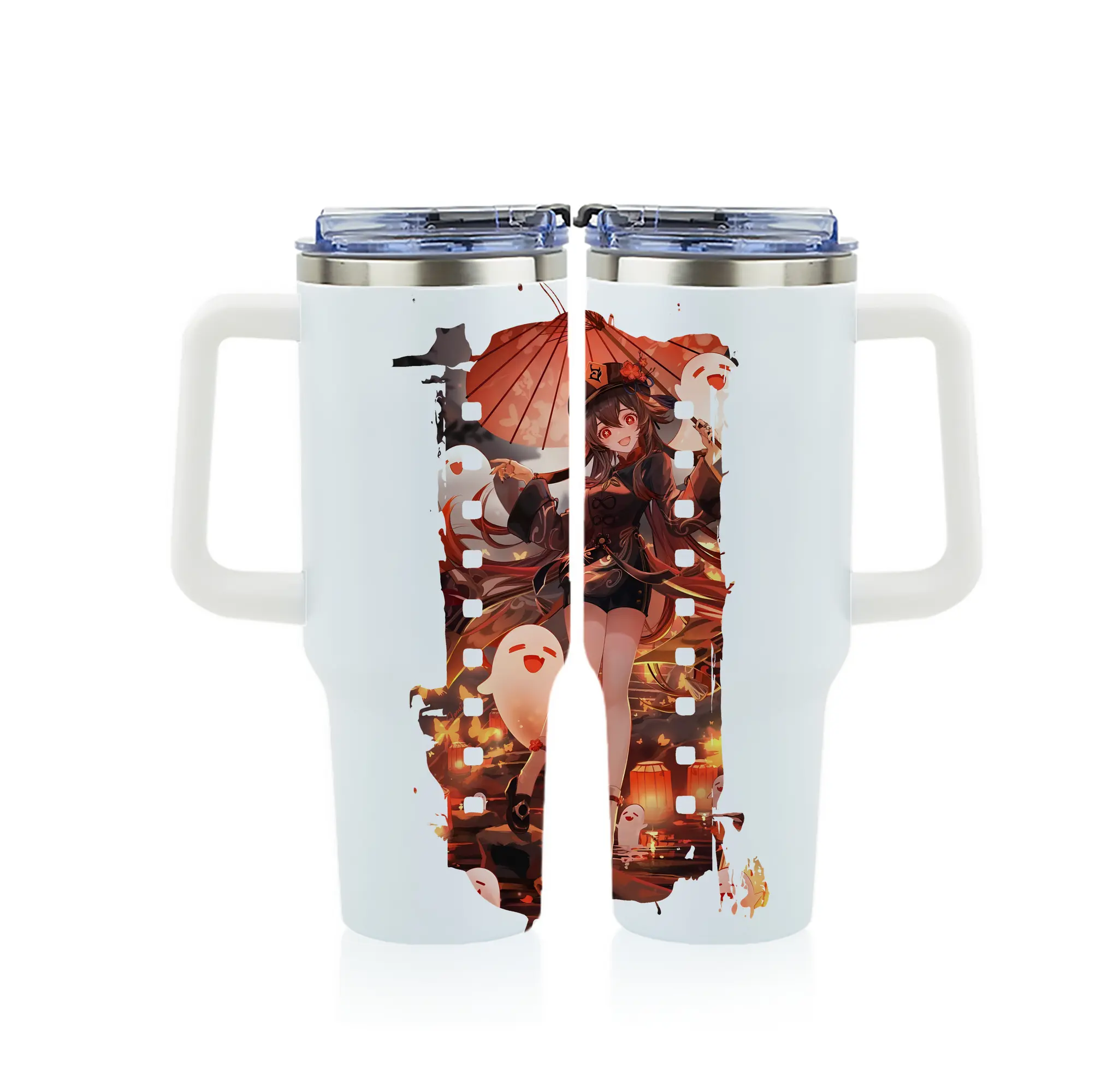 原 神 グッズ フータオ - 1200mL フルプリント車用タンブラー ・ 304ステンレス 内側 ・ 201ステンレス 外側 ・ 保温 保冷 ・ 通勤 ドライブ アウトドア用