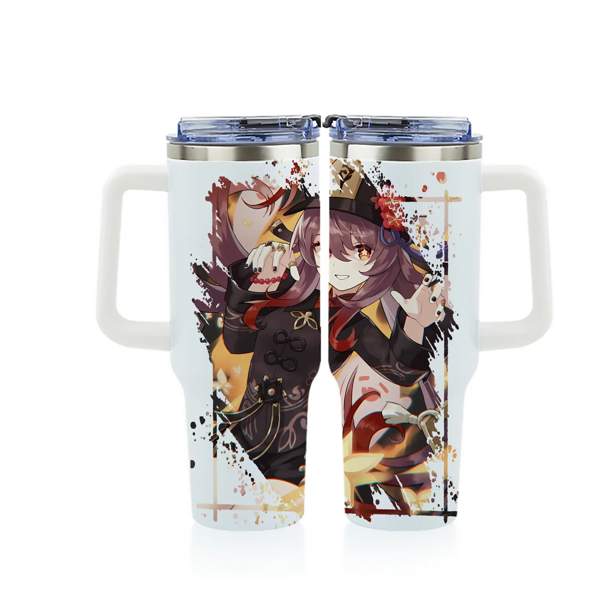 原 神 グッズ フータオ - 1200mL フルプリント車用タンブラー ・ 304ステンレス 内側 ・ 201ステンレス 外側 ・ 保温 保冷 ・ 通勤 ドライブ アウトドア用