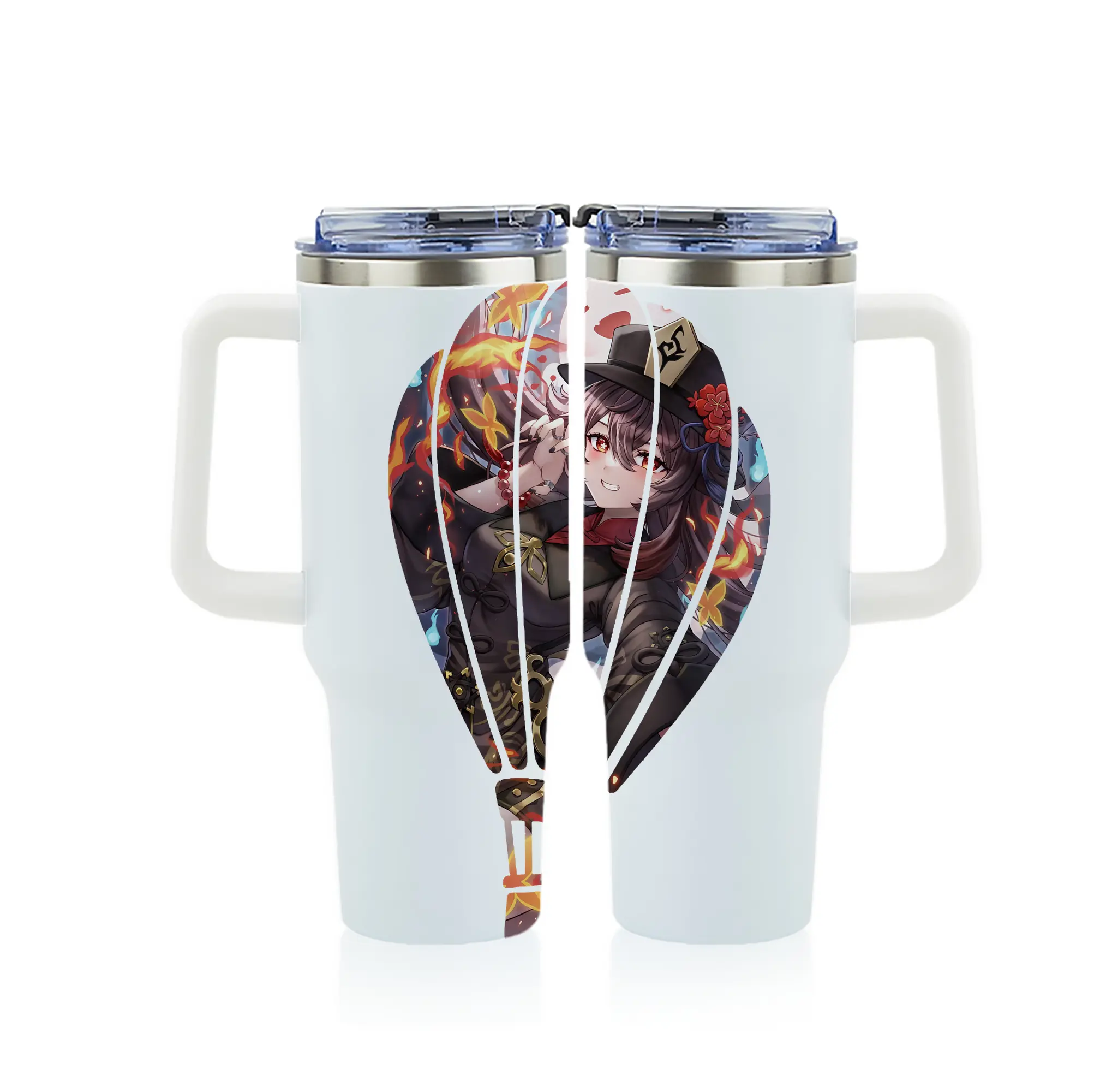 原 神 グッズ フータオ - 1200mL フルプリント車用タンブラー ・ 304ステンレス 内側 ・ 201ステンレス 外側 ・ 保温 保冷 ・ 通勤 ドライブ アウトドア用