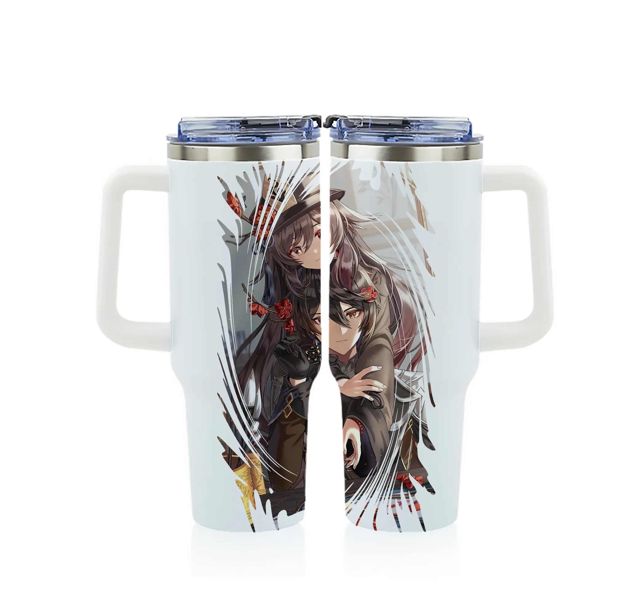 原 神 グッズ フータオ - 1200mL フルプリント車用タンブラー ・ 304ステンレス 内側 ・ 201ステンレス 外側 ・ 保温 保冷 ・ 通勤 ドライブ アウトドア用