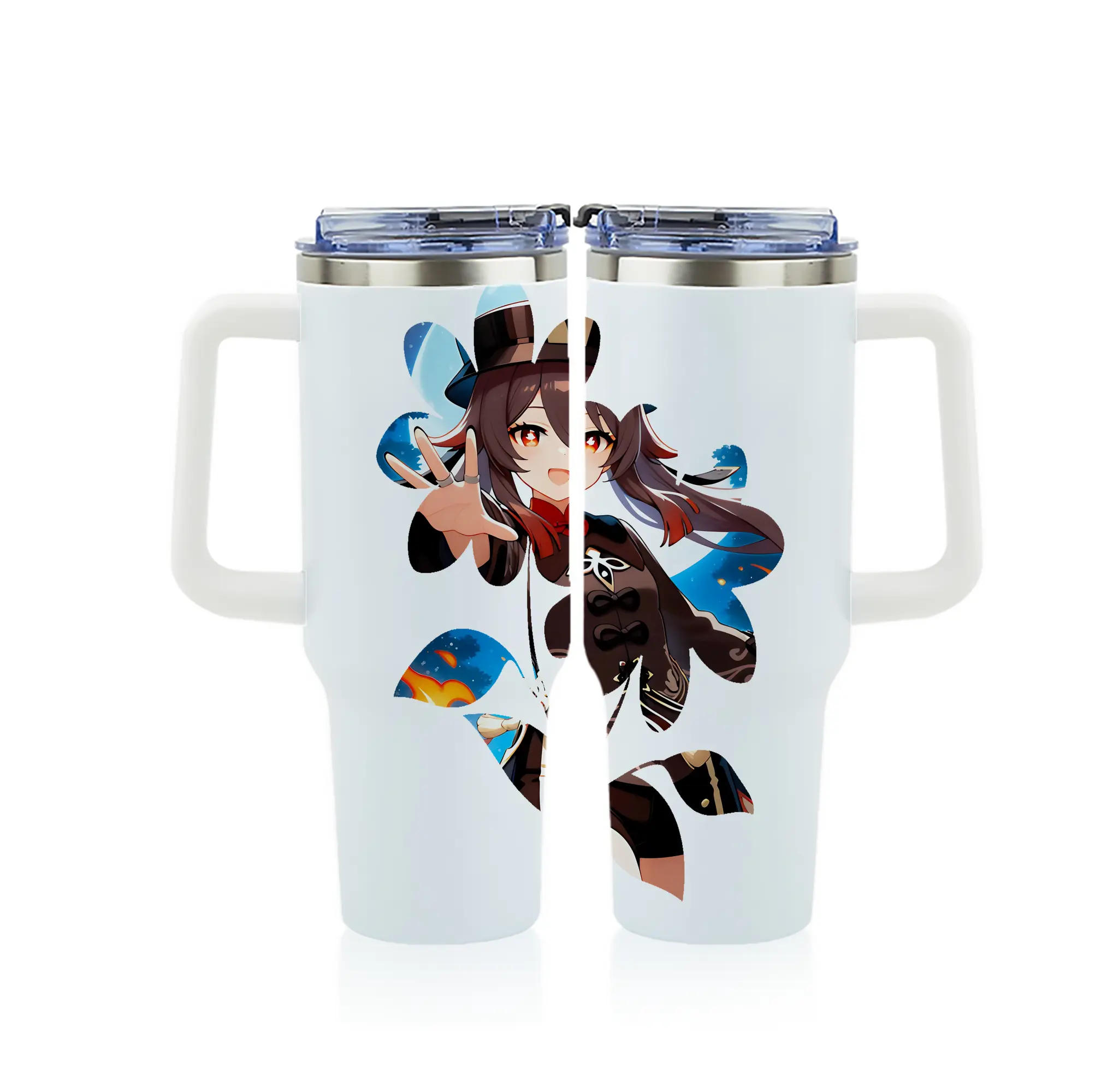 原 神 グッズ フータオ - 1200mL フルプリント車用タンブラー ・ 304ステンレス 内側 ・ 201ステンレス 外側 ・ 保温 保冷 ・ 通勤 ドライブ アウトドア用