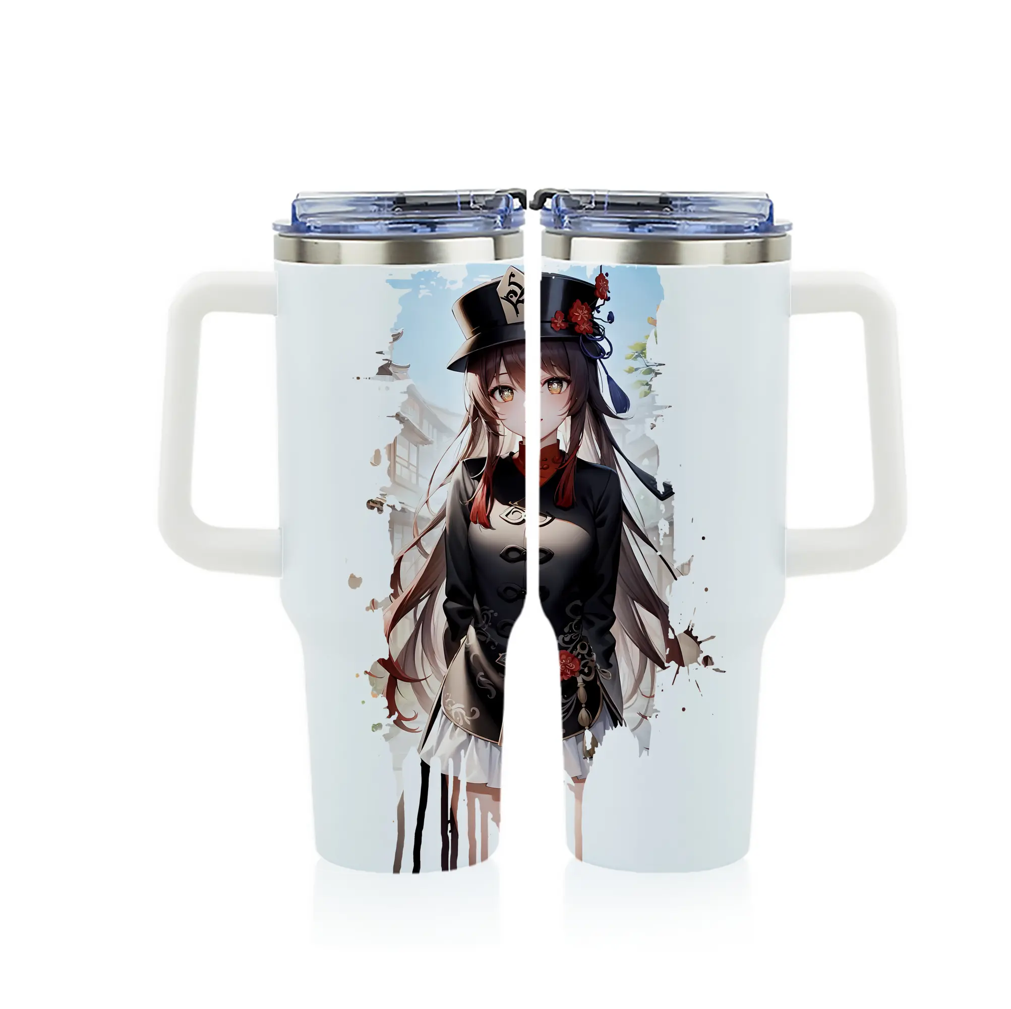 原 神 グッズ フータオ - 1200mL フルプリント車用タンブラー ・ 304ステンレス 内側 ・ 201ステンレス 外側 ・ 保温 保冷 ・ 通勤 ドライブ アウトドア用