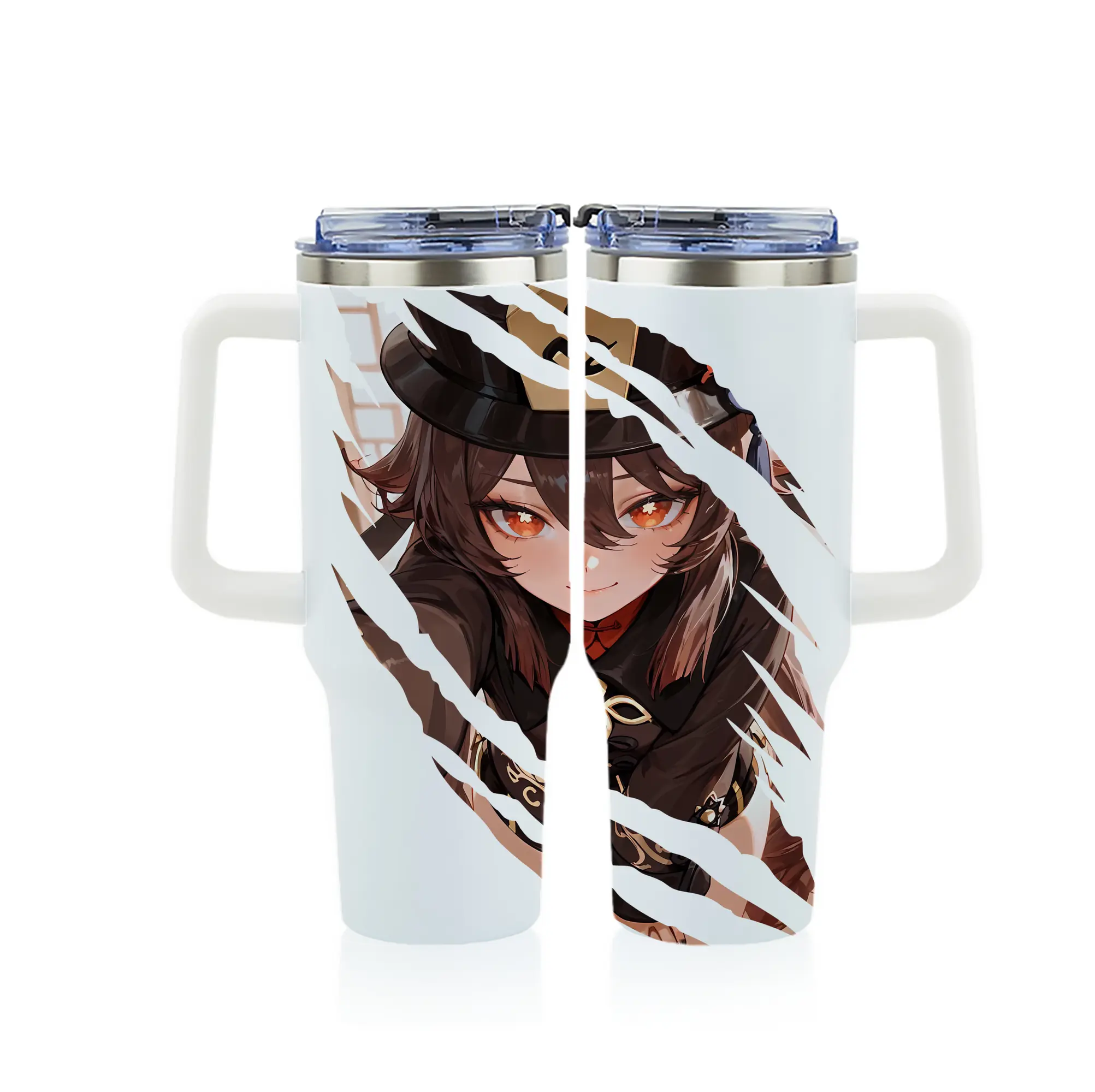 原 神 グッズ フータオ - 1200mL フルプリント車用タンブラー ・ 304ステンレス 内側 ・ 201ステンレス 外側 ・ 保温 保冷 ・ 通勤 ドライブ アウトドア用