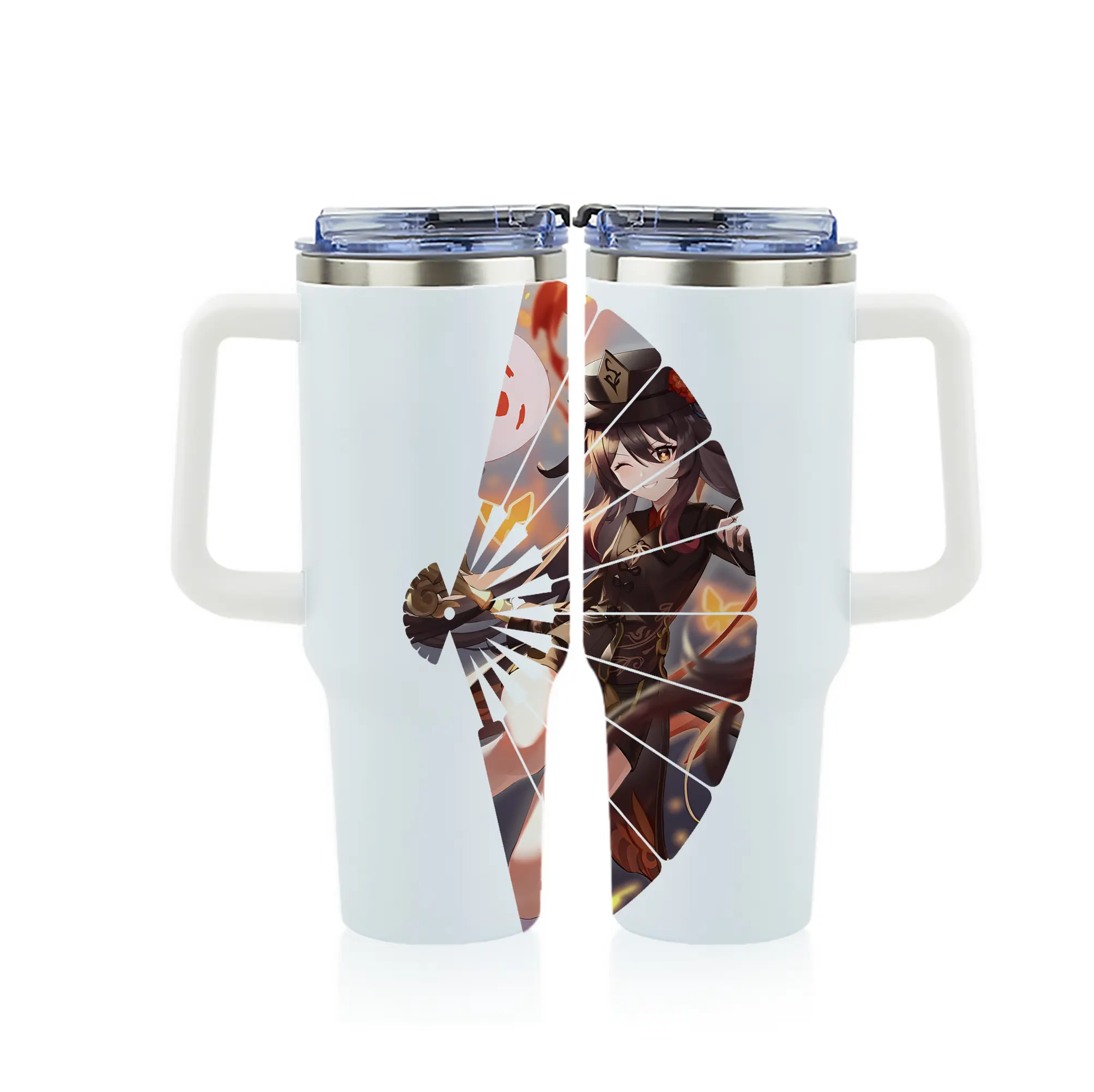 原 神 グッズ フータオ - 1200mL フルプリント車用タンブラー ・ 304ステンレス 内側 ・ 201ステンレス 外側 ・ 保温 保冷 ・ 通勤 ドライブ アウトドア用