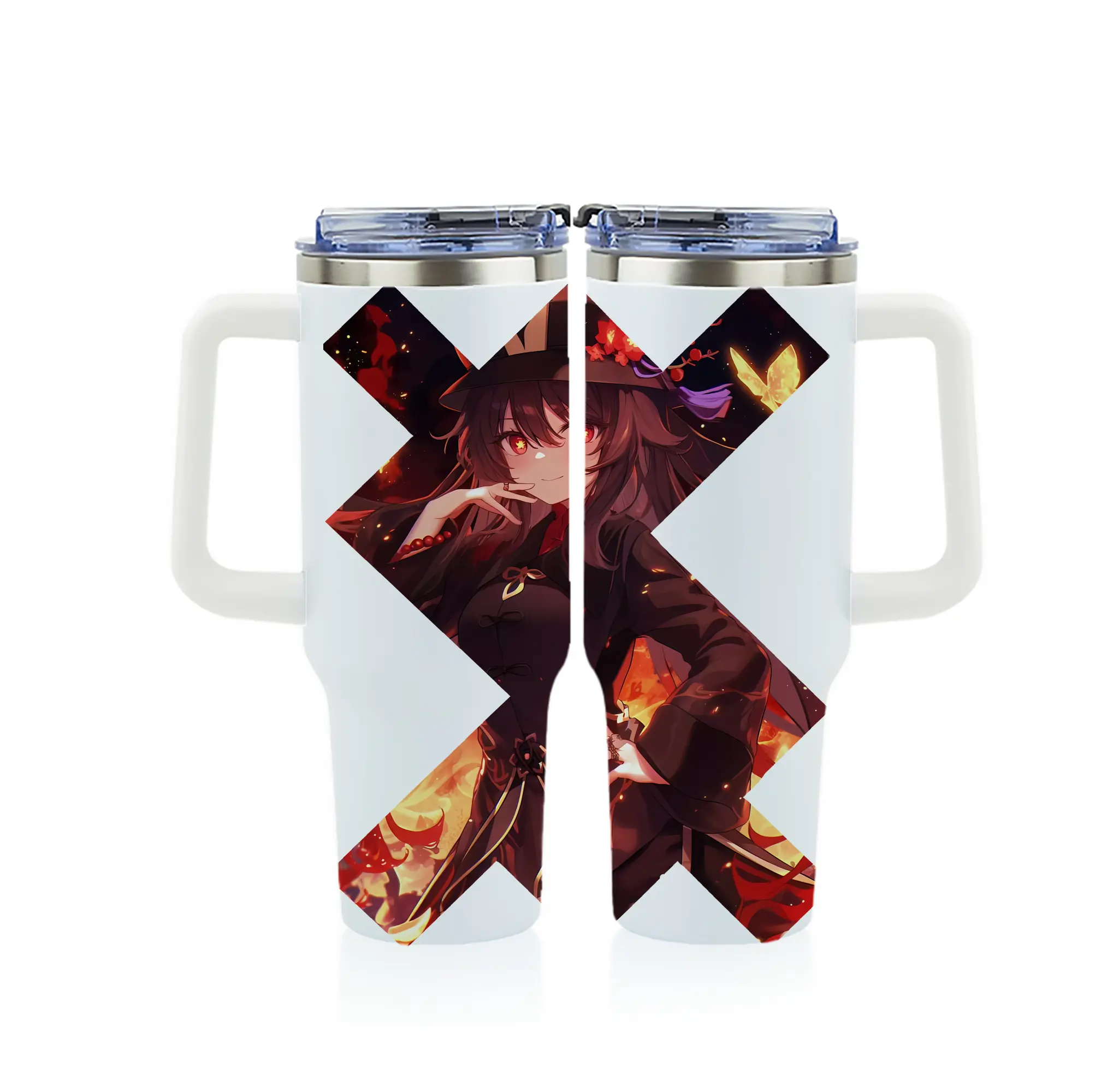 原 神 グッズ フータオ - 1200mL フルプリント車用タンブラー ・ 304ステンレス 内側 ・ 201ステンレス 外側 ・ 保温 保冷 ・ 通勤 ドライブ アウトドア用