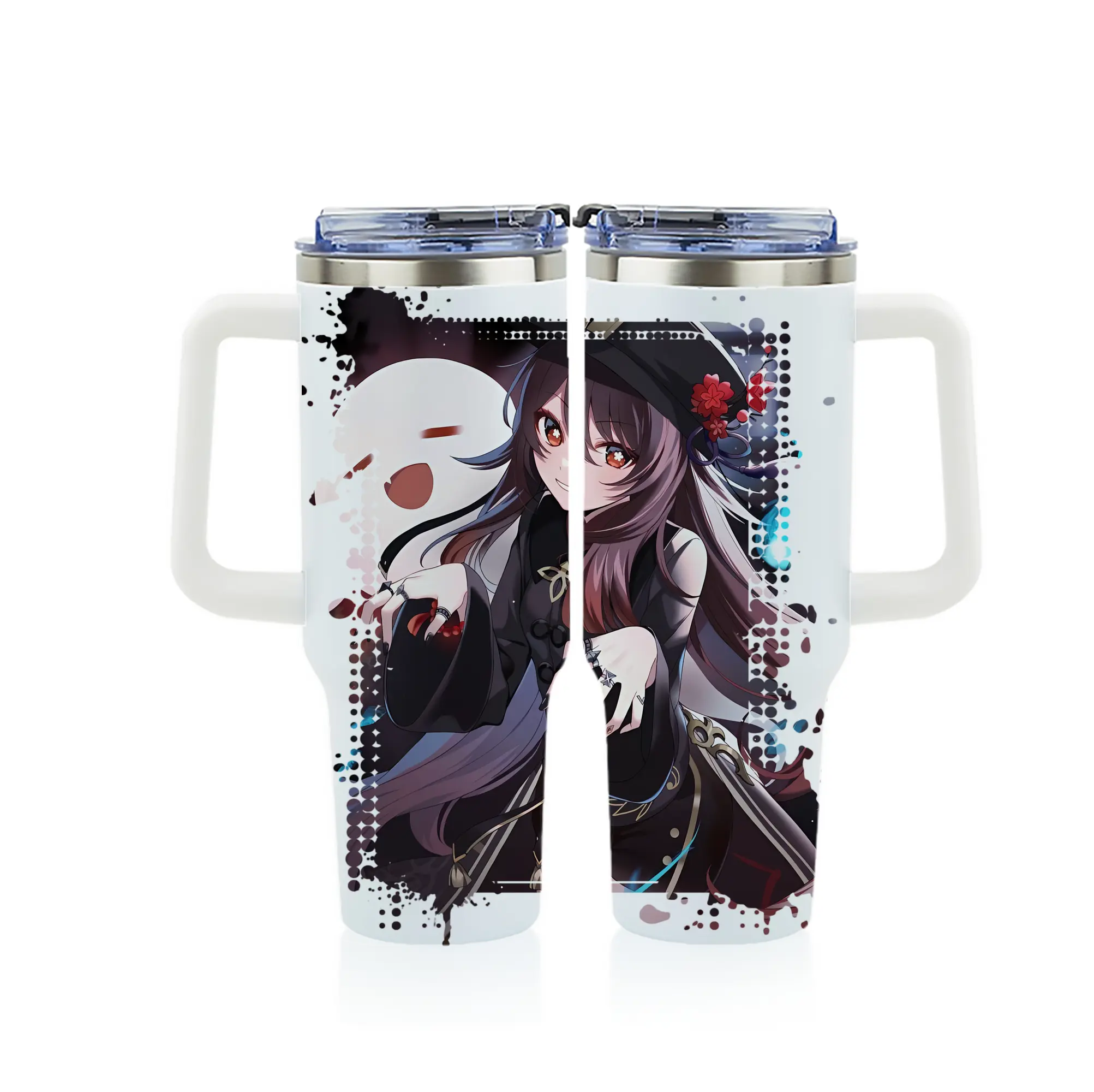 原 神 グッズ フータオ - 1200mL フルプリント車用タンブラー ・ 304ステンレス 内側 ・ 201ステンレス 外側 ・ 保温 保冷 ・ 通勤 ドライブ アウトドア用