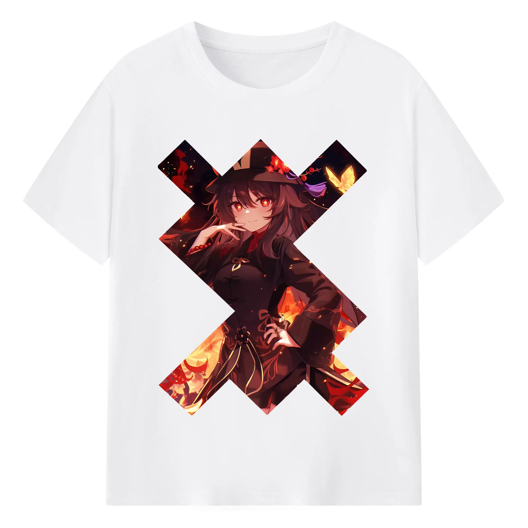 原 神 グッズ フータオ - 綿100％ 半袖Tシャツ ・ フロントプリント ・ 快適 通気性 ・ 日常使い 散歩 スポーツ用