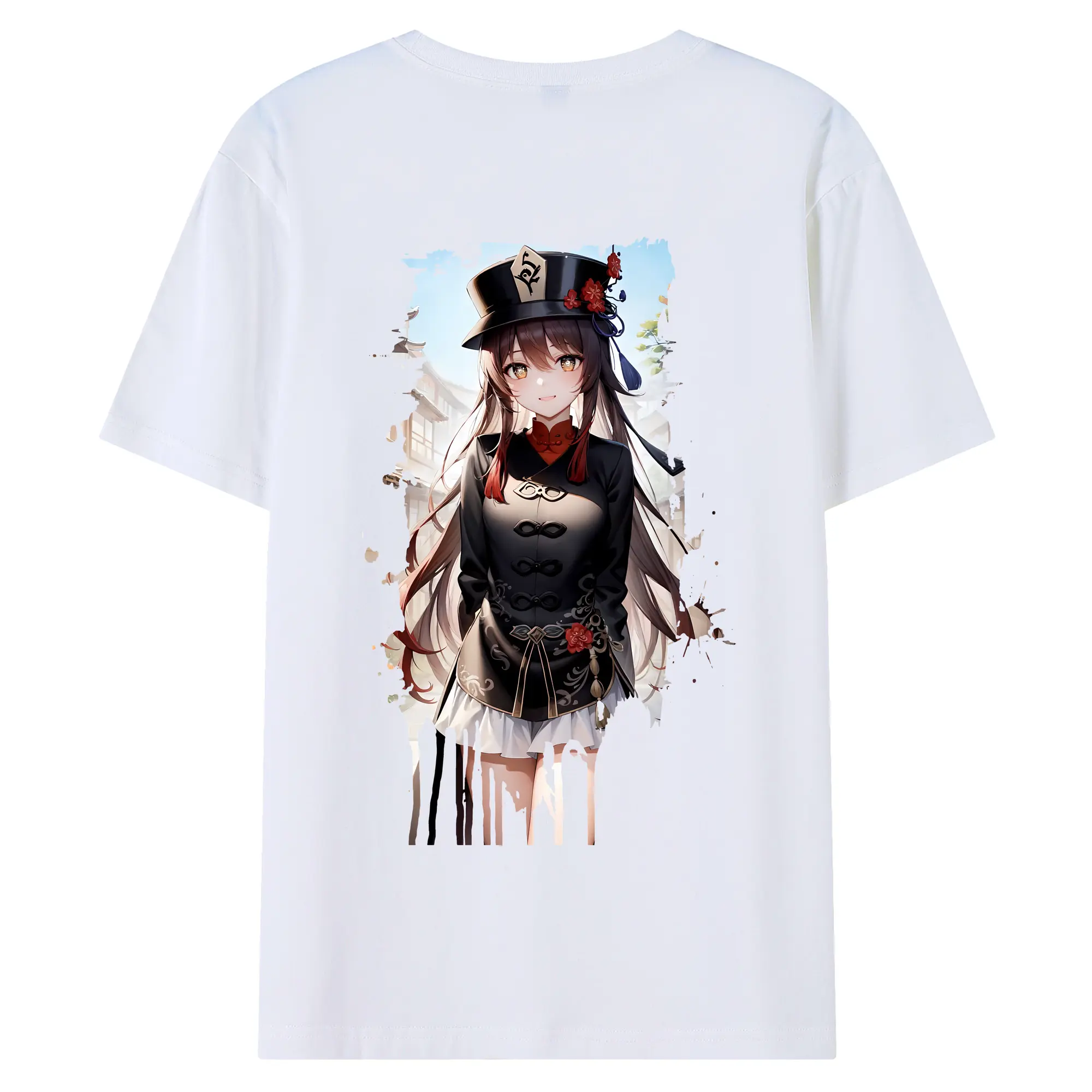 原 神 グッズ フータオ - 綿100％ 半袖Tシャツ ・ バックプリント ・ 快適 通気性 ・ 日常使い 散歩 スポーツ用