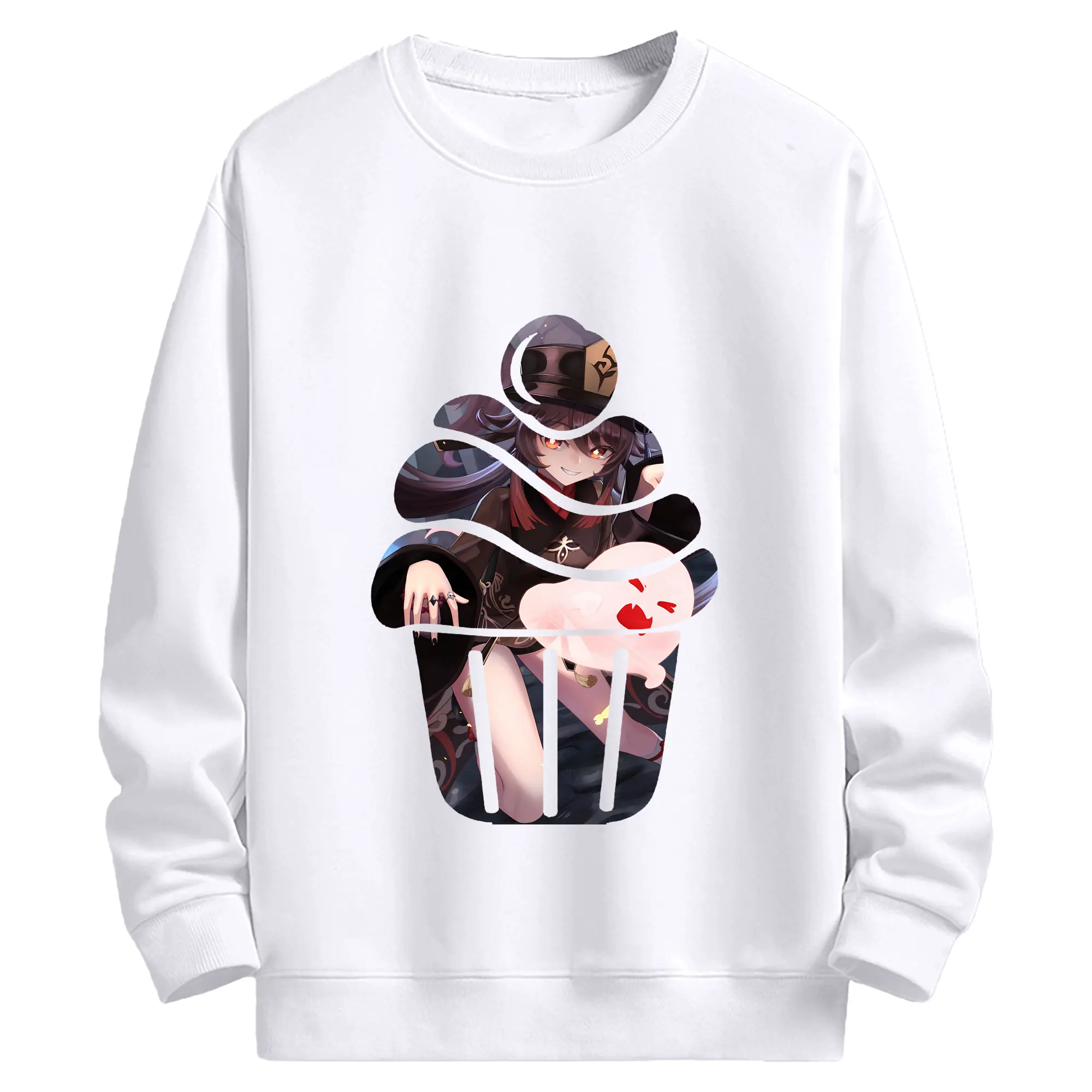 原 神 グッズ フータオ - 高品質 クルーネック スウェット ・ コットン59％ ポリエステル41％ ・ ユニセックス 長袖 トレーナー ・ カジュアル デイリー スポーツ 散歩用