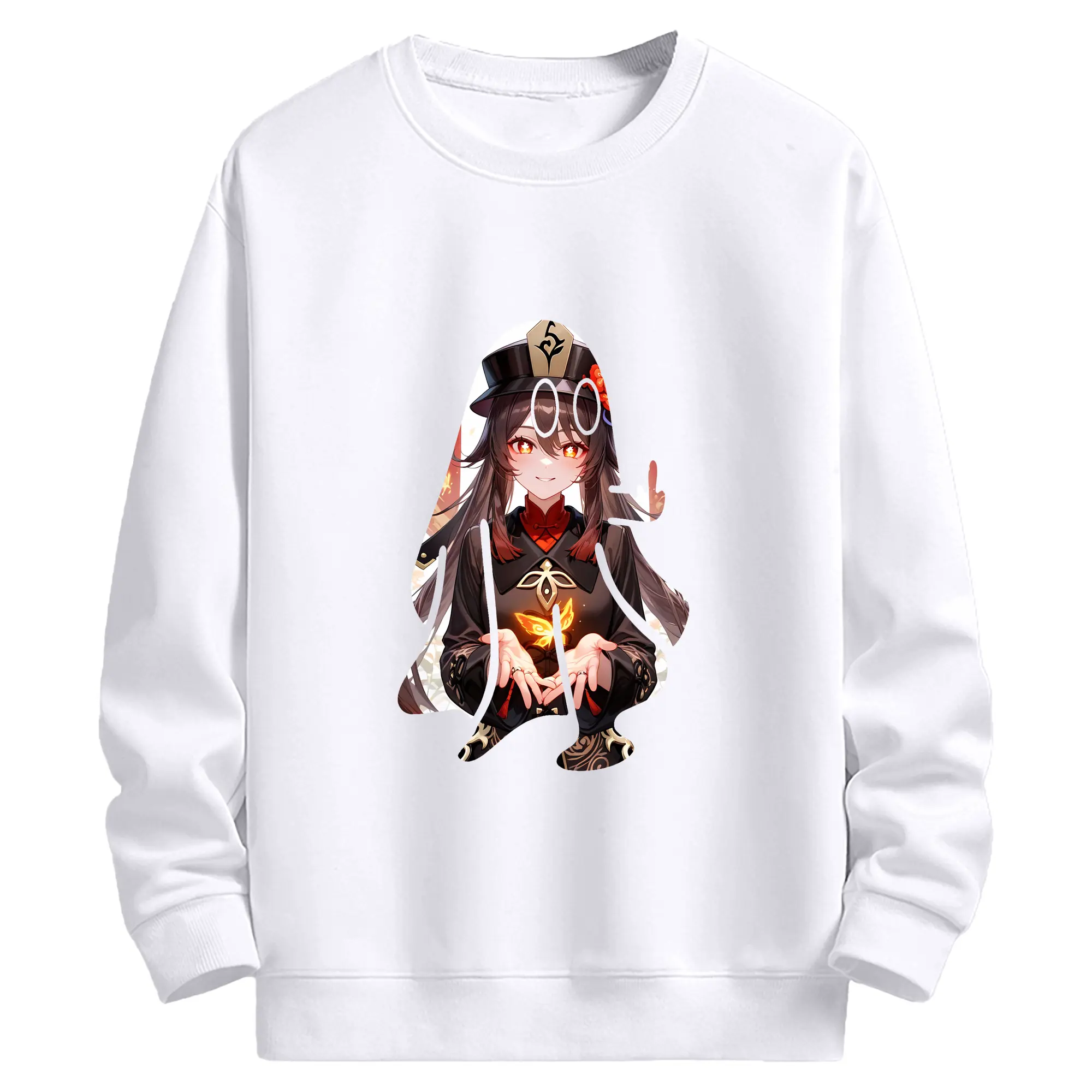 原 神 グッズ フータオ - 高品質 クルーネック スウェット ・ コットン59％ ポリエステル41％ ・ ユニセックス 長袖 トレーナー ・ カジュアル デイリー スポーツ 散歩用