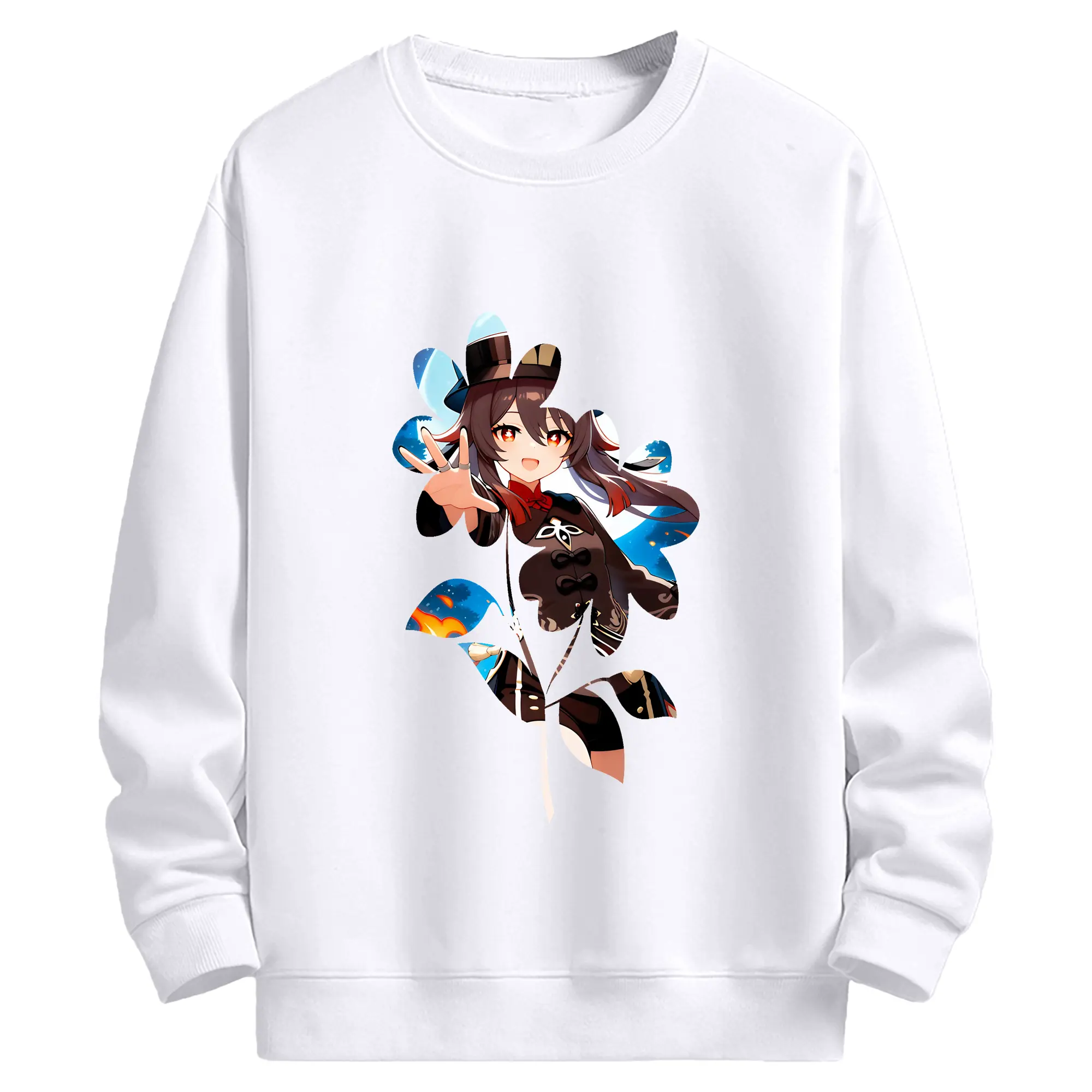 原 神 グッズ フータオ - 高品質 クルーネック スウェット ・ コットン59％ ポリエステル41％ ・ ユニセックス 長袖 トレーナー ・ カジュアル デイリー スポーツ 散歩用