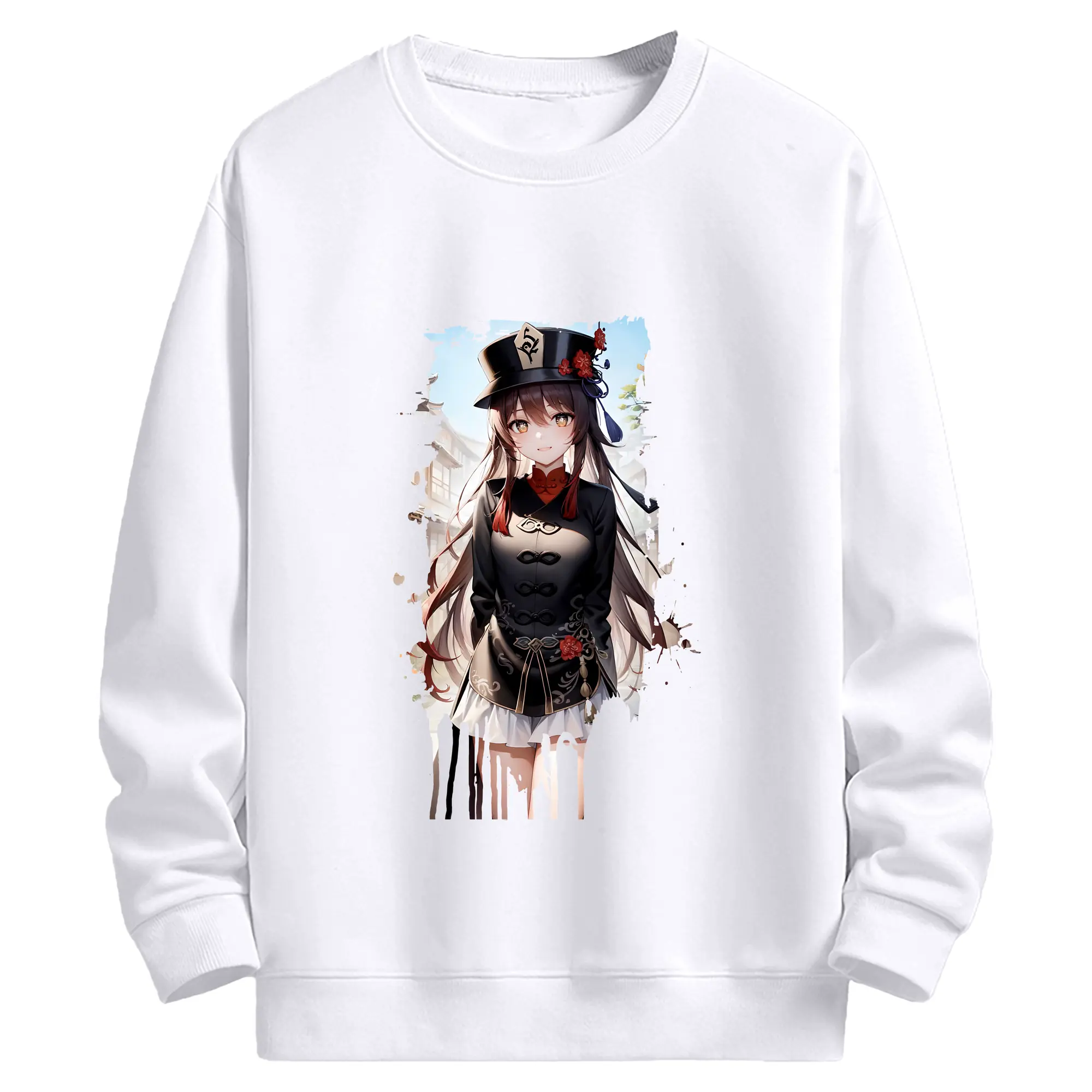 原 神 グッズ フータオ - 高品質 クルーネック スウェット ・ コットン59％ ポリエステル41％ ・ ユニセックス 長袖 トレーナー ・ カジュアル デイリー スポーツ 散歩用