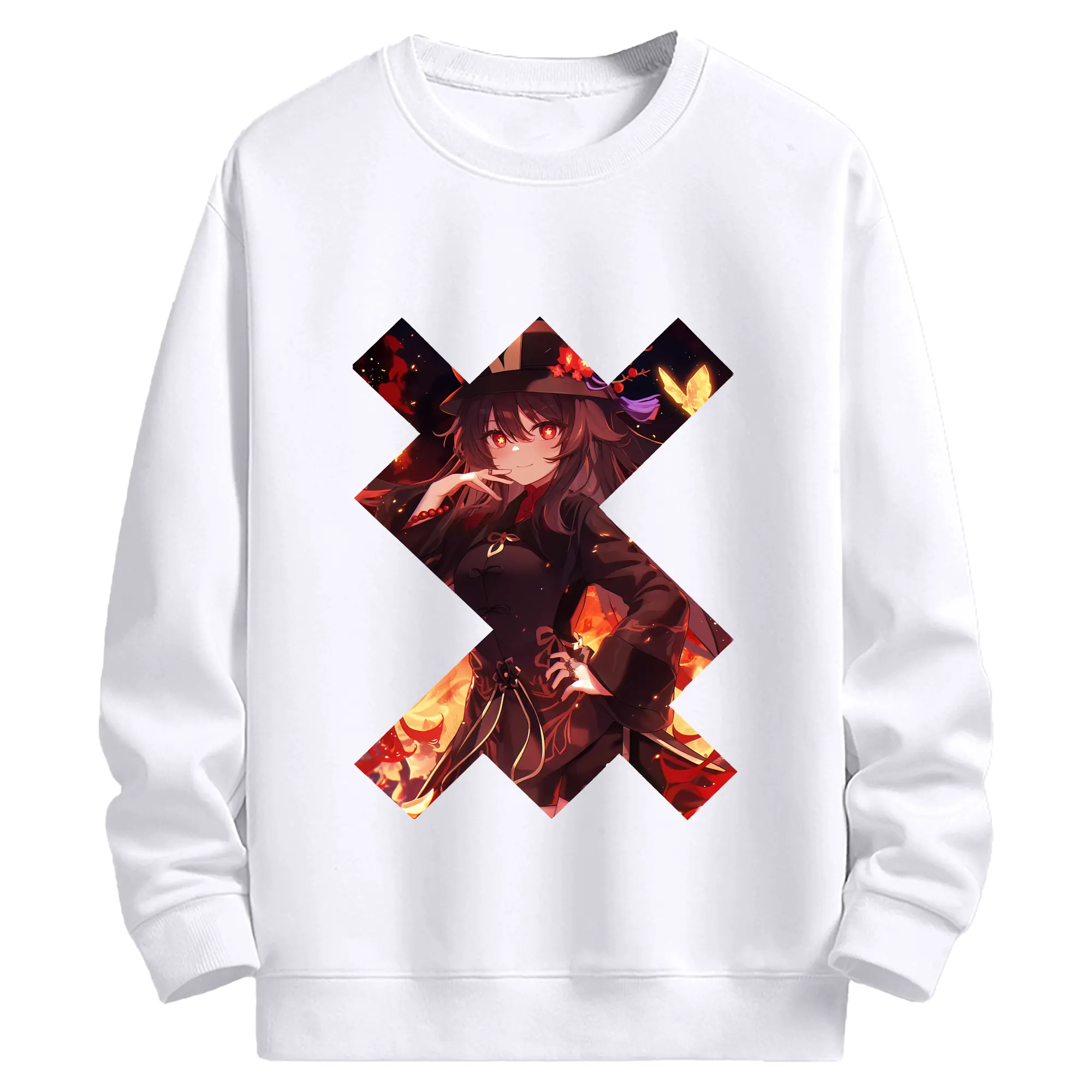 原 神 グッズ フータオ - 高品質 クルーネック スウェット ・ コットン59％ ポリエステル41％ ・ ユニセックス 長袖 トレーナー ・ カジュアル デイリー スポーツ 散歩用