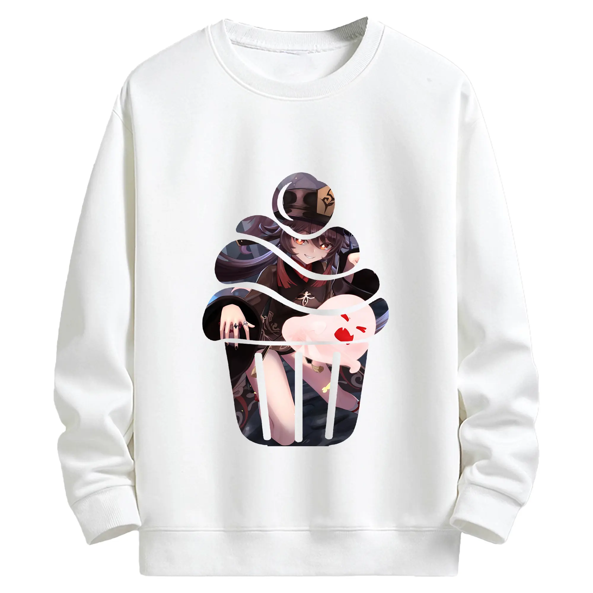 原 神 グッズ フータオ - キッズ クルーネックスウェットシャツ ・ フロントプリント ・ 綿80％ ポリエステル20％ ・ 快適 通学 スポーツ 日常使い お散歩用