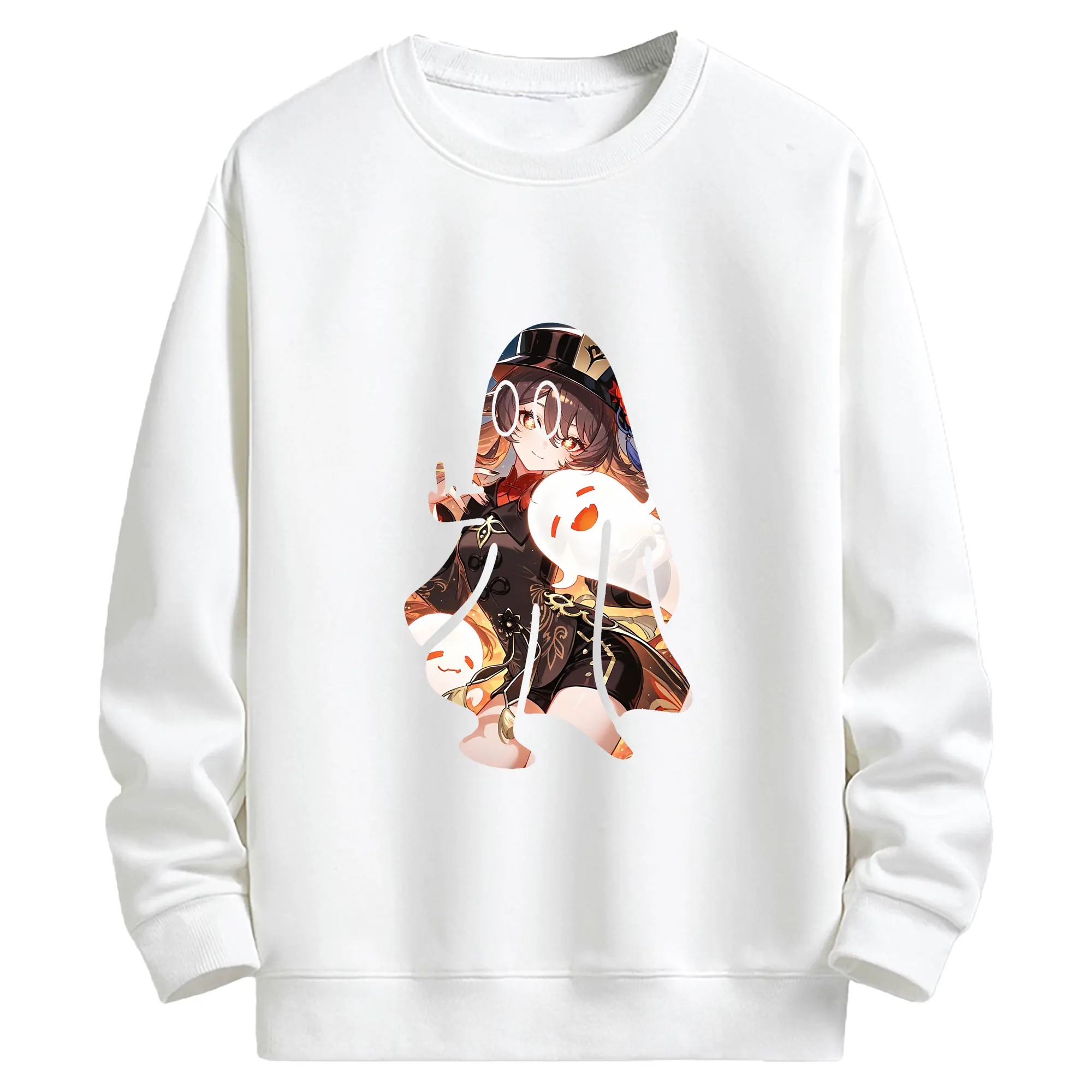 原 神 グッズ フータオ - キッズ クルーネックスウェットシャツ ・ フロントプリント ・ 綿80％ ポリエステル20％ ・ 快適 通学 スポーツ 日常使い お散歩用