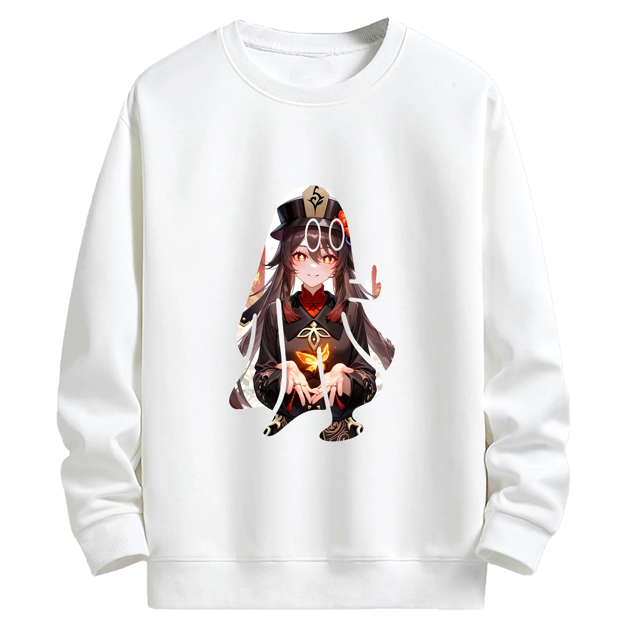 原 神 グッズ フータオ - キッズ クルーネックスウェットシャツ ・ フロントプリント ・ 綿80％ ポリエステル20％ ・ 快適 通学 スポーツ 日常使い お散歩用