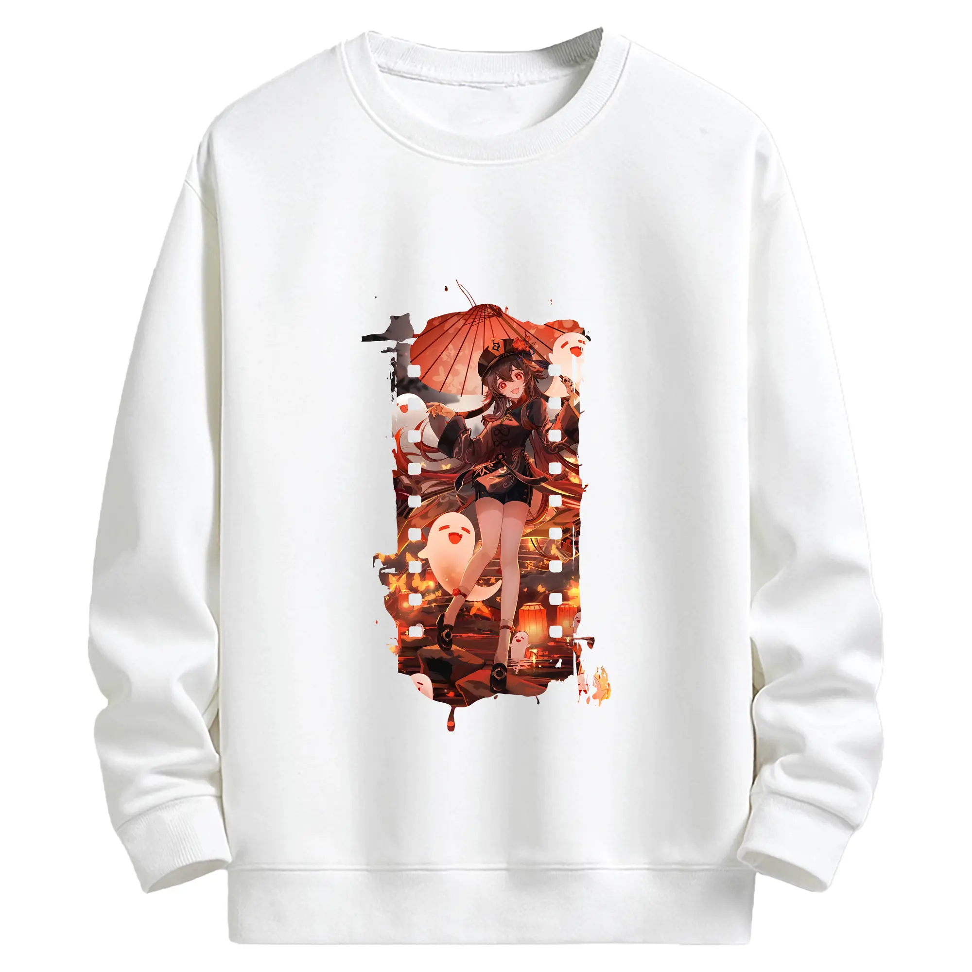 原 神 グッズ フータオ - キッズ クルーネックスウェットシャツ ・ フロントプリント ・ 綿80％ ポリエステル20％ ・ 快適 通学 スポーツ 日常使い お散歩用