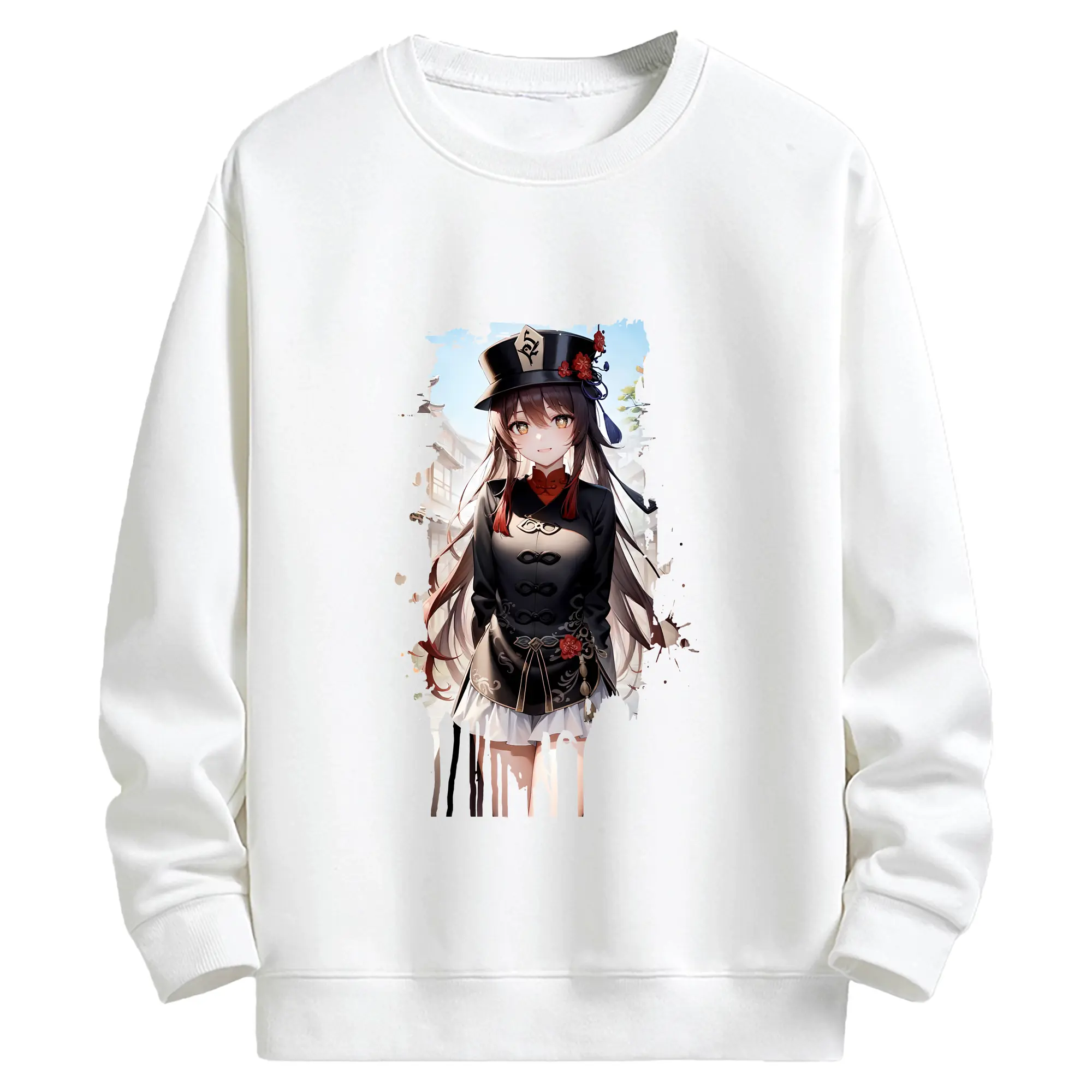 原 神 グッズ フータオ - キッズ クルーネックスウェットシャツ ・ フロントプリント ・ 綿80％ ポリエステル20％ ・ 快適 通学 スポーツ 日常使い お散歩用