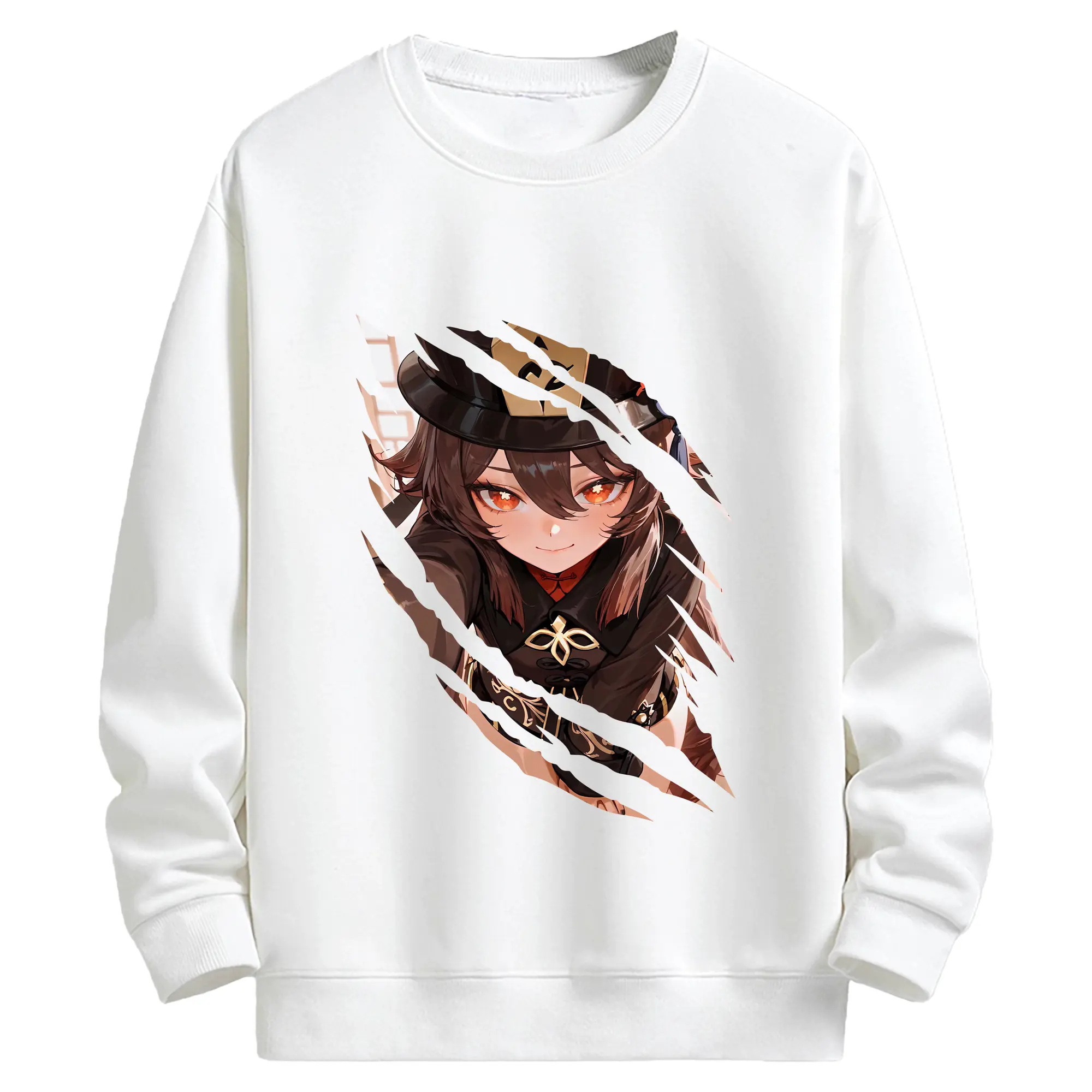 原 神 グッズ フータオ - キッズ クルーネックスウェットシャツ ・ フロントプリント ・ 綿80％ ポリエステル20％ ・ 快適 通学 スポーツ 日常使い お散歩用