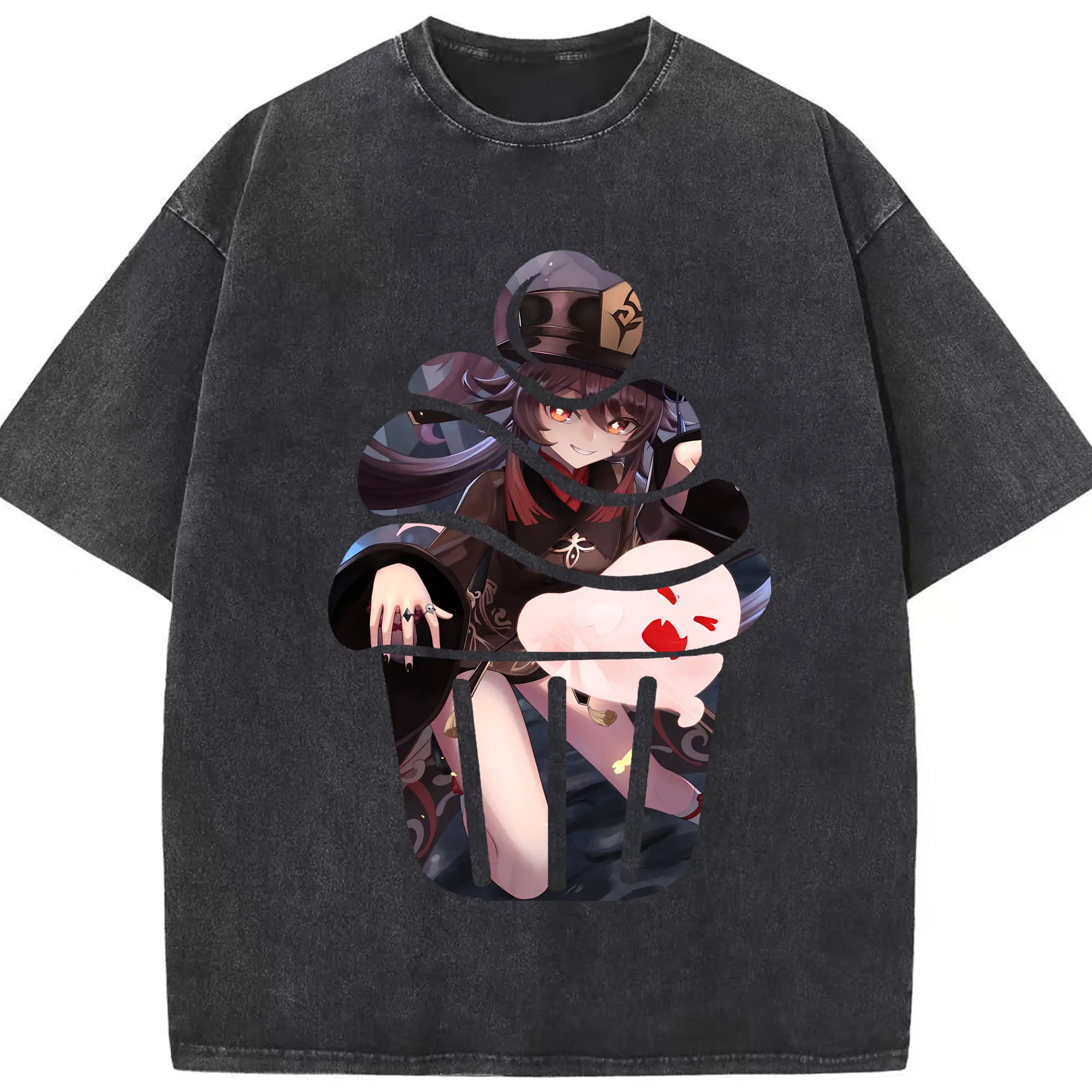 原 神 グッズ フータオ - 綿100％ ヴィンテージ風 半袖Tシャツ ・ フロントプリント ・ 柔らか肌触り ・ 通気性 快適 ・ スポーツ カジュアル 外出用