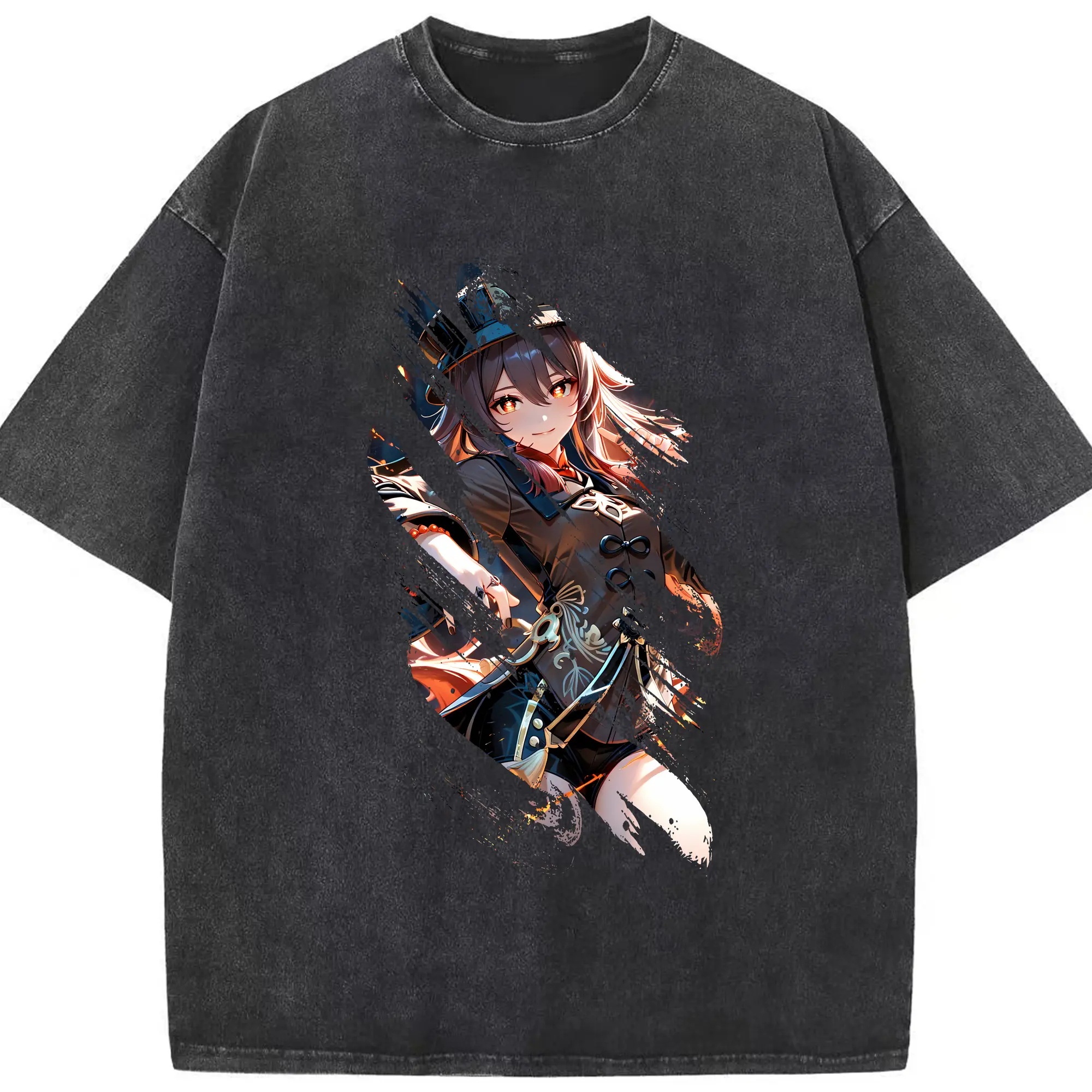 原 神 グッズ フータオ - 綿100％ ヴィンテージ風 半袖Tシャツ ・ フロントプリント ・ 柔らか肌触り ・ 通気性 快適 ・ スポーツ カジュアル 外出用