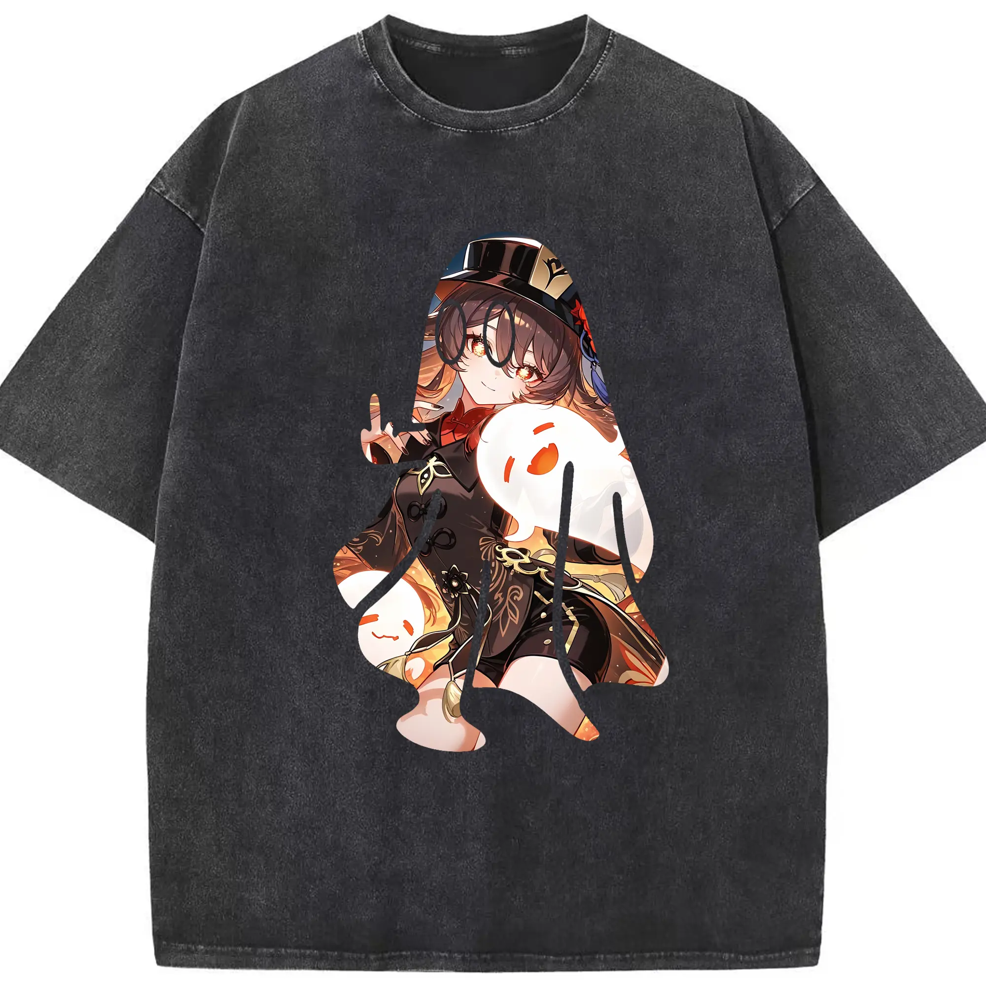 原 神 グッズ フータオ - 綿100％ ヴィンテージ風 半袖Tシャツ ・ フロントプリント ・ 柔らか肌触り ・ 通気性 快適 ・ スポーツ カジュアル 外出用