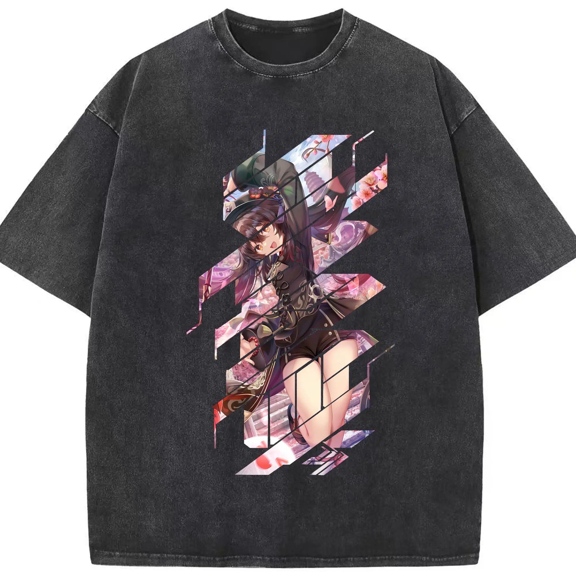 原 神 グッズ フータオ - 綿100％ ヴィンテージ風 半袖Tシャツ ・ フロントプリント ・ 柔らか肌触り ・ 通気性 快適 ・ スポーツ カジュアル 外出用