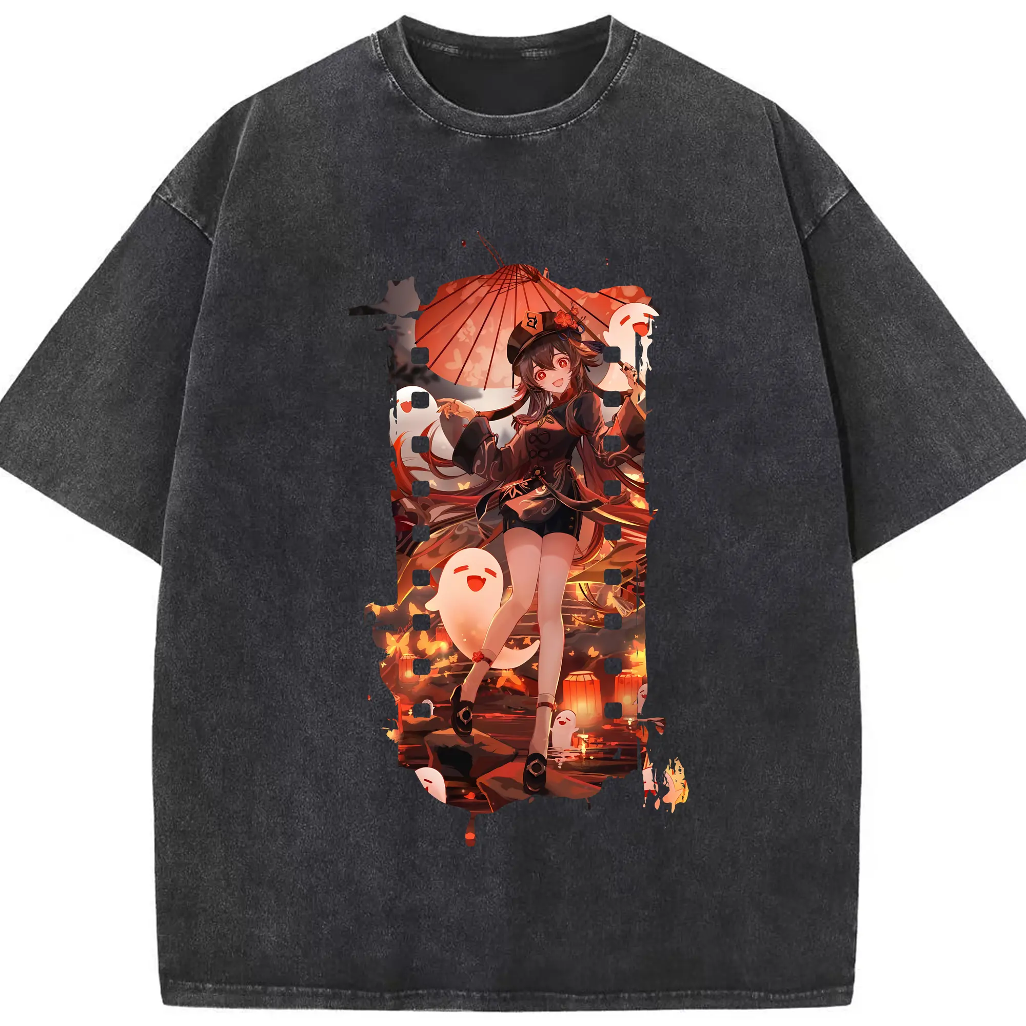 原 神 グッズ フータオ - 綿100％ ヴィンテージ風 半袖Tシャツ ・ フロントプリント ・ 柔らか肌触り ・ 通気性 快適 ・ スポーツ カジュアル 外出用