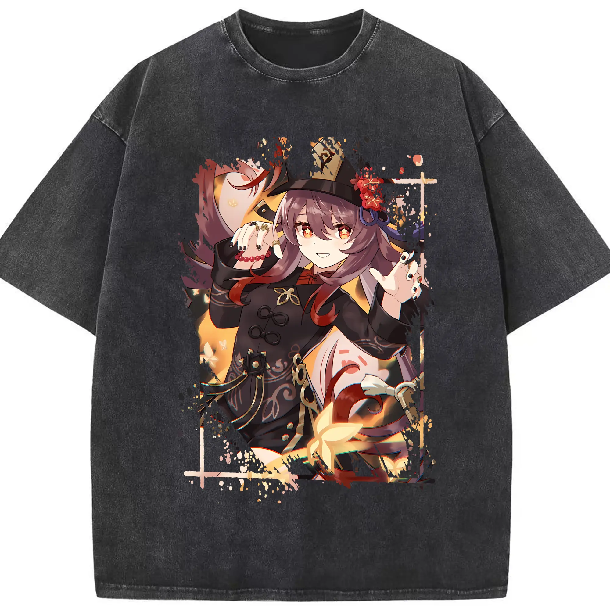 原 神 グッズ フータオ - 綿100％ ヴィンテージ風 半袖Tシャツ ・ フロントプリント ・ 柔らか肌触り ・ 通気性 快適 ・ スポーツ カジュアル 外出用