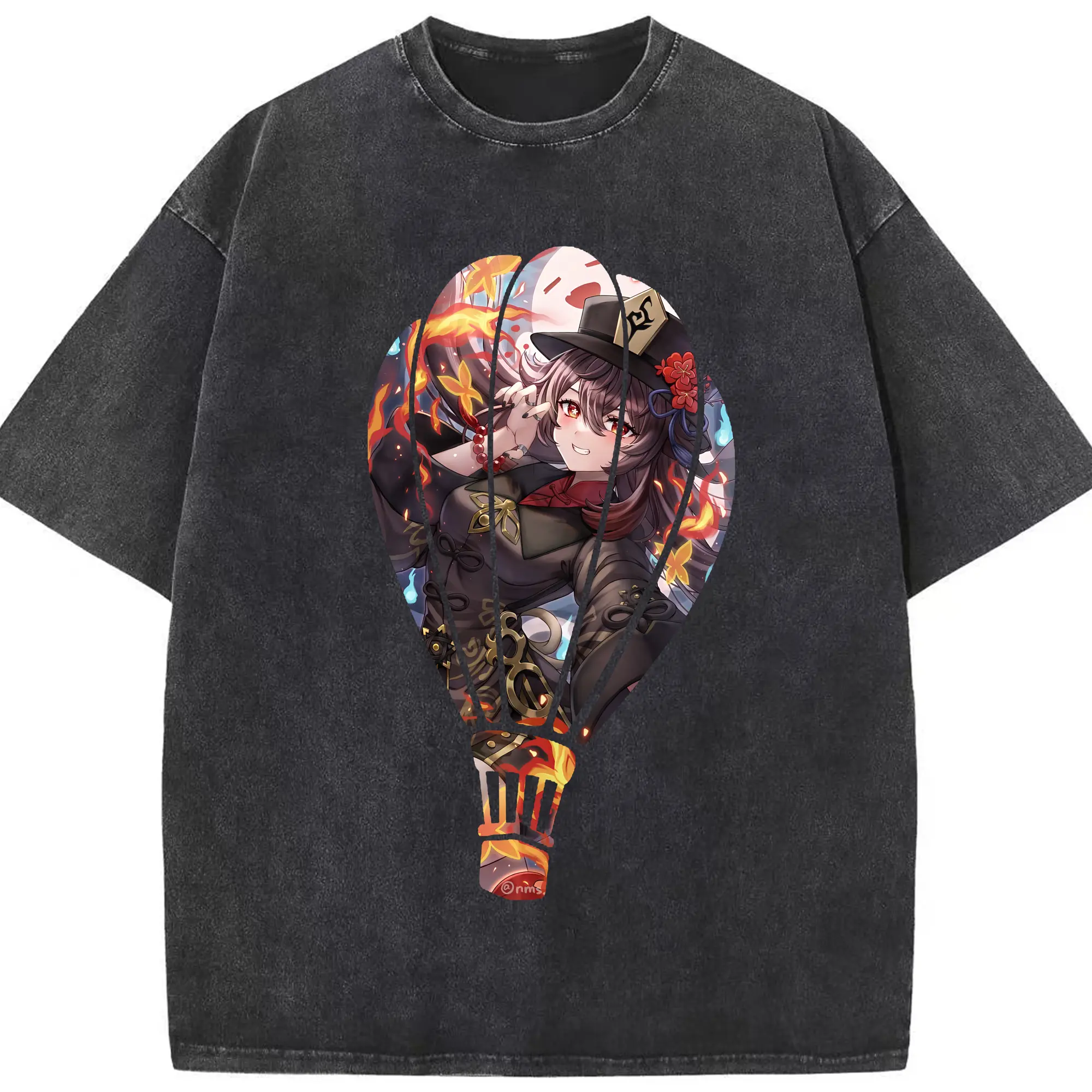 原 神 グッズ フータオ - 綿100％ ヴィンテージ風 半袖Tシャツ ・ フロントプリント ・ 柔らか肌触り ・ 通気性 快適 ・ スポーツ カジュアル 外出用