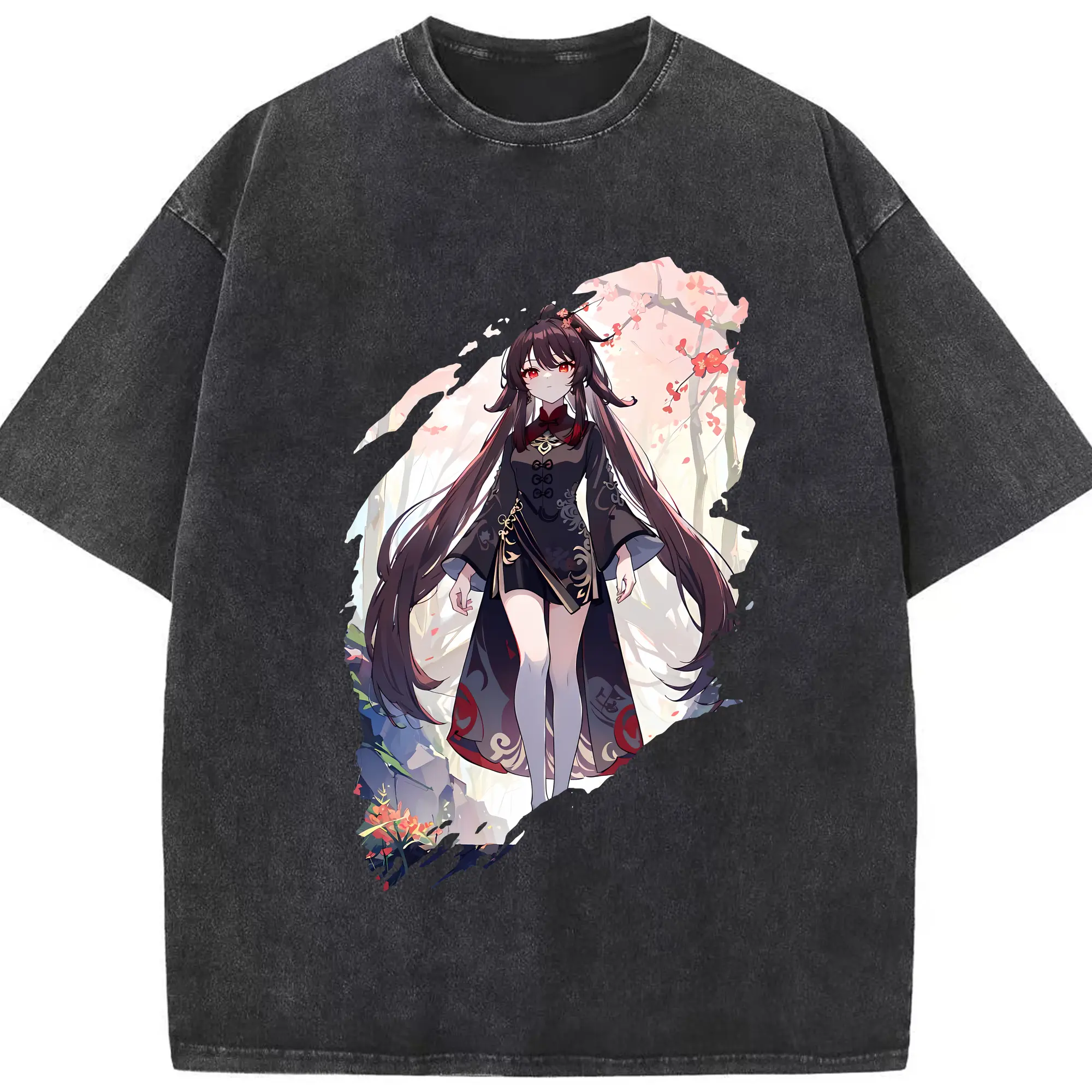 原 神 グッズ フータオ - 綿100％ ヴィンテージ風 半袖Tシャツ ・ フロントプリント ・ 柔らか肌触り ・ 通気性 快適 ・ スポーツ カジュアル 外出用