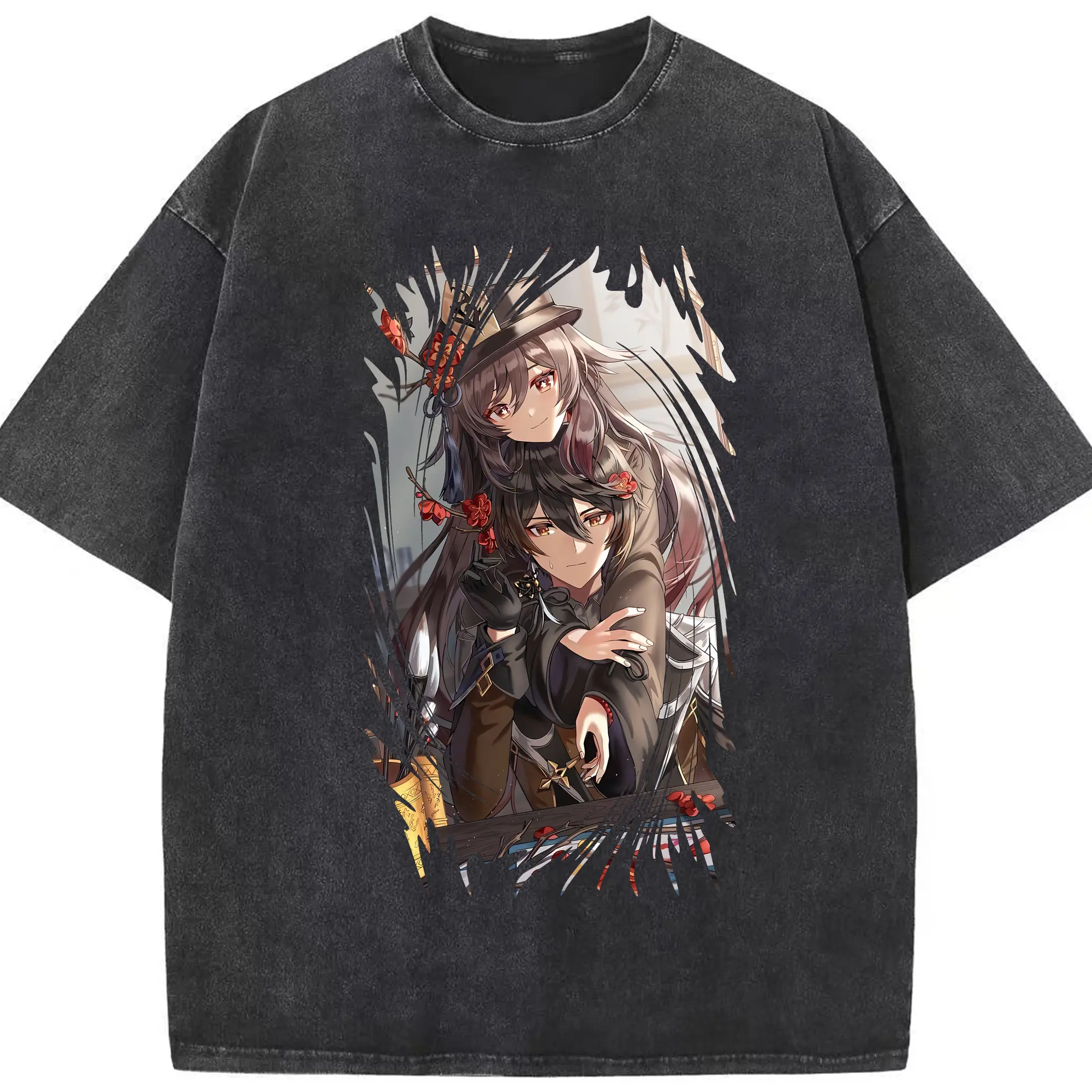 原 神 グッズ フータオ - 綿100％ ヴィンテージ風 半袖Tシャツ ・ フロントプリント ・ 柔らか肌触り ・ 通気性 快適 ・ スポーツ カジュアル 外出用