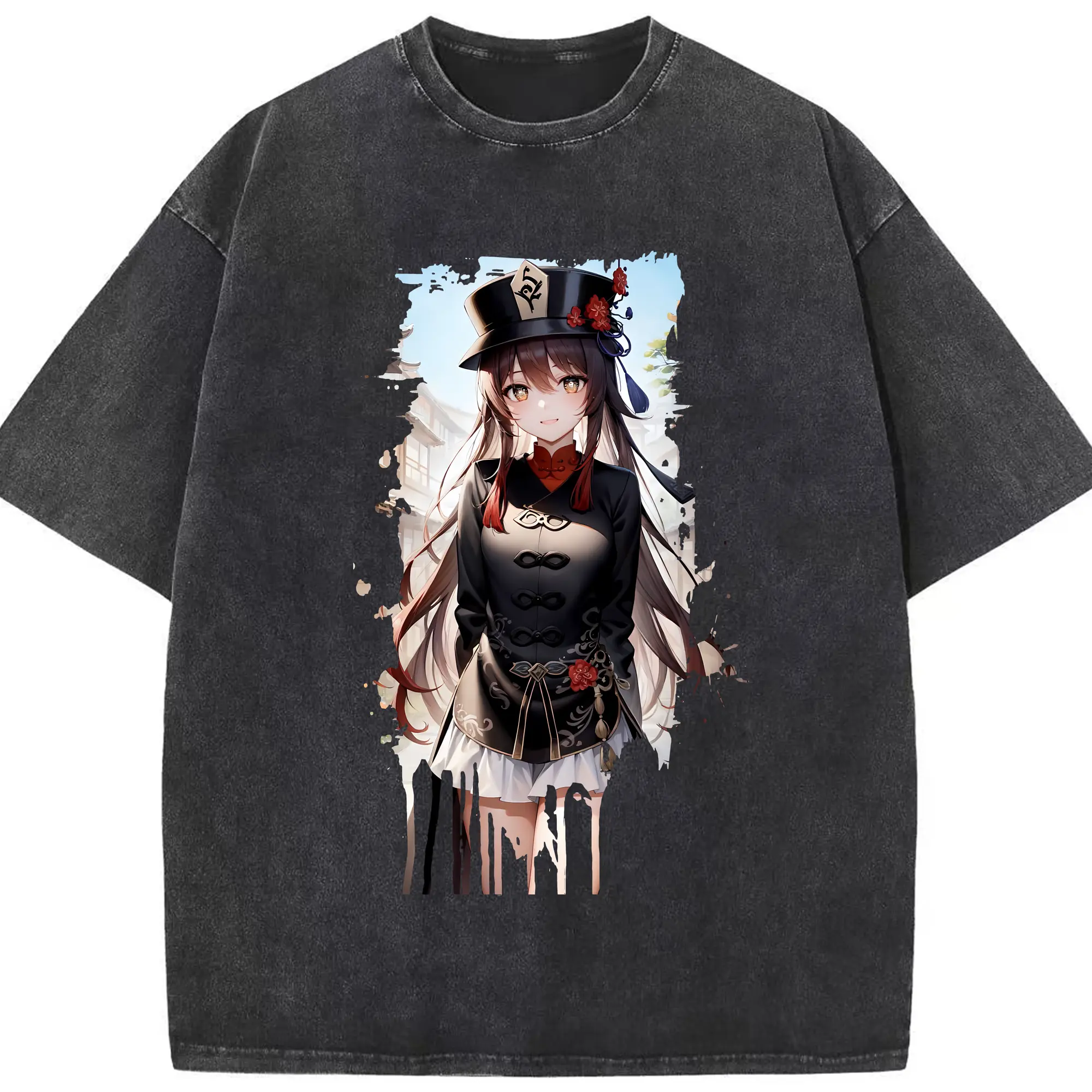 原 神 グッズ フータオ - 綿100％ ヴィンテージ風 半袖Tシャツ ・ フロントプリント ・ 柔らか肌触り ・ 通気性 快適 ・ スポーツ カジュアル 外出用