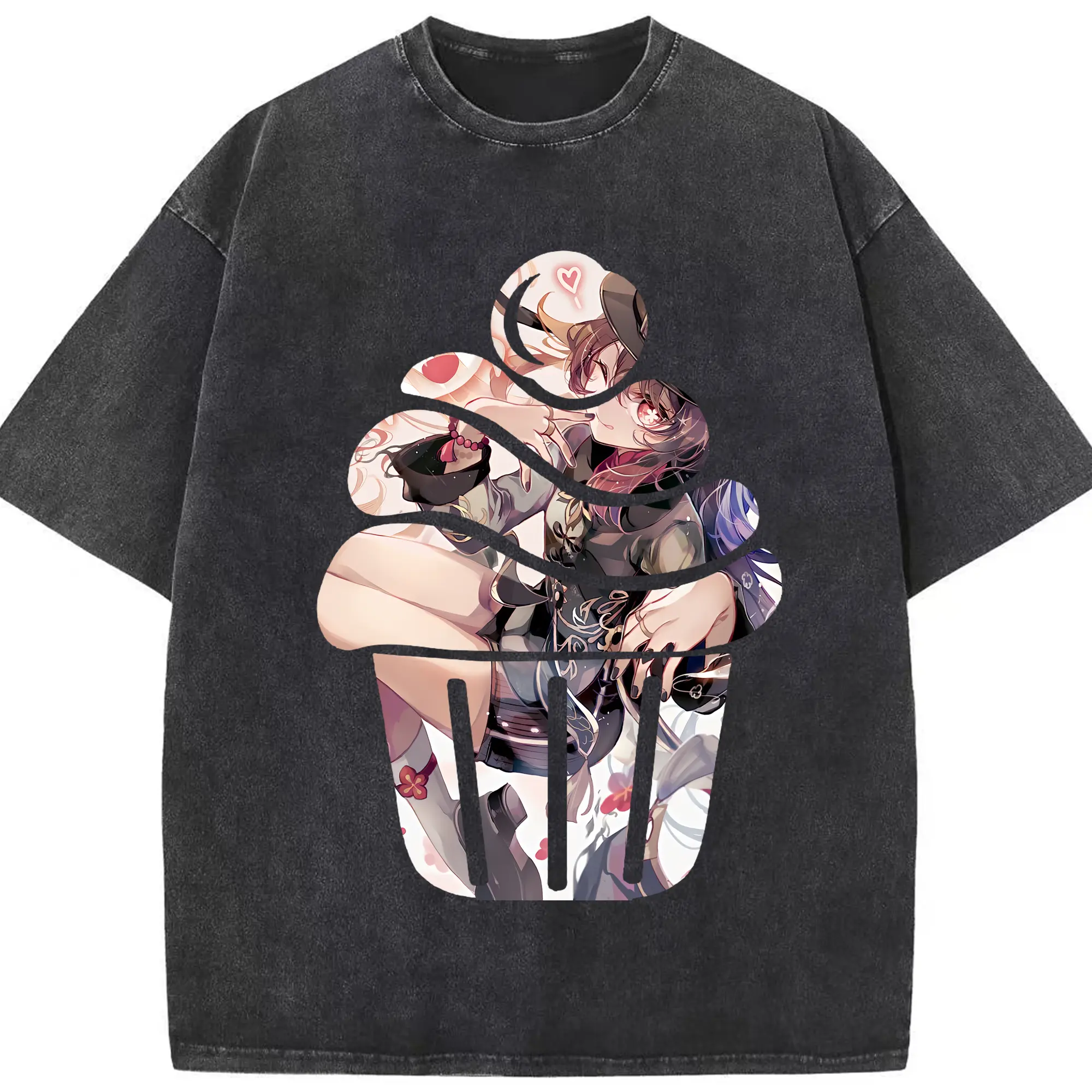 原 神 グッズ フータオ - 綿100％ ヴィンテージ風 半袖Tシャツ ・ フロントプリント ・ 柔らか肌触り ・ 通気性 快適 ・ スポーツ カジュアル 外出用