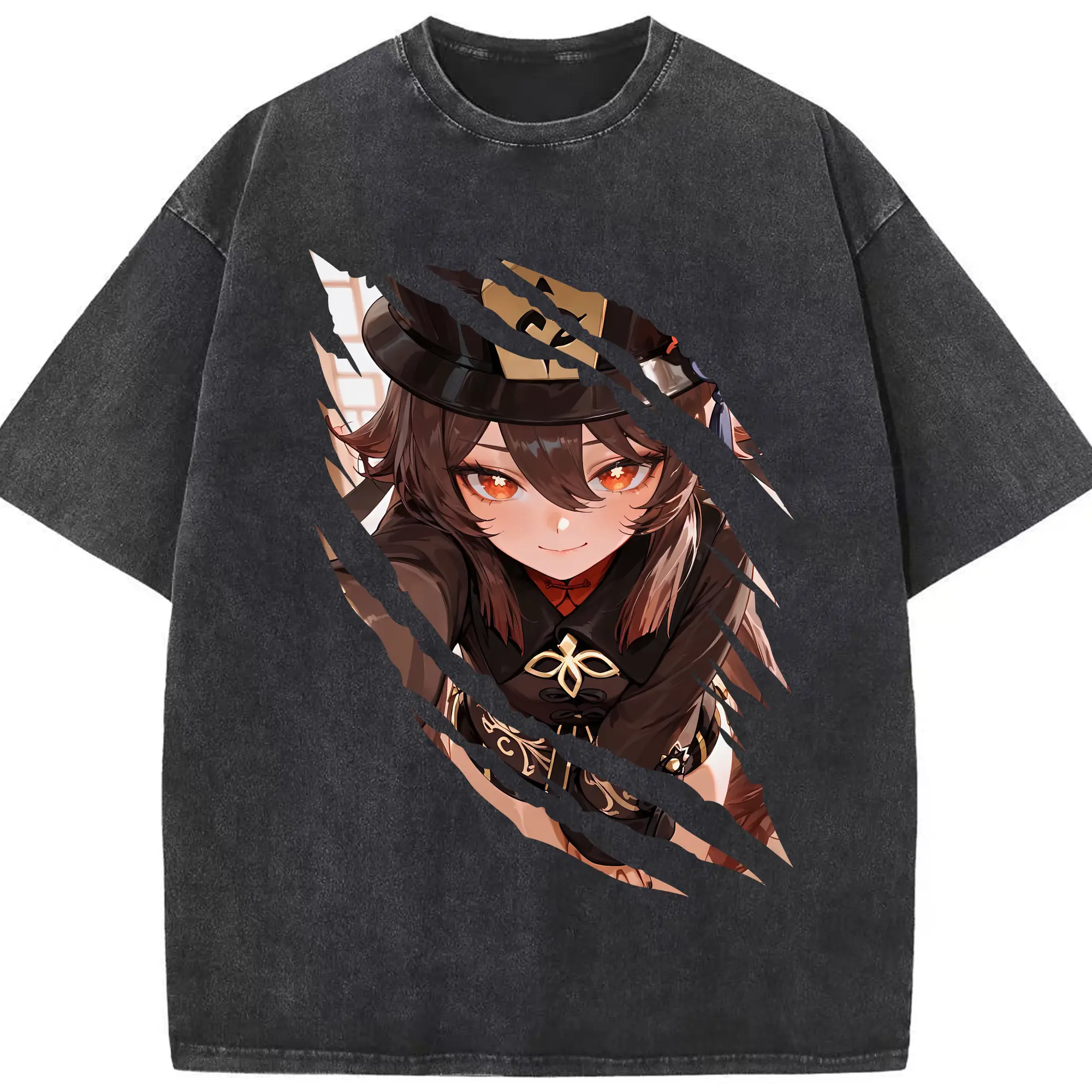 原 神 グッズ フータオ - 綿100％ ヴィンテージ風 半袖Tシャツ ・ フロントプリント ・ 柔らか肌触り ・ 通気性 快適 ・ スポーツ カジュアル 外出用