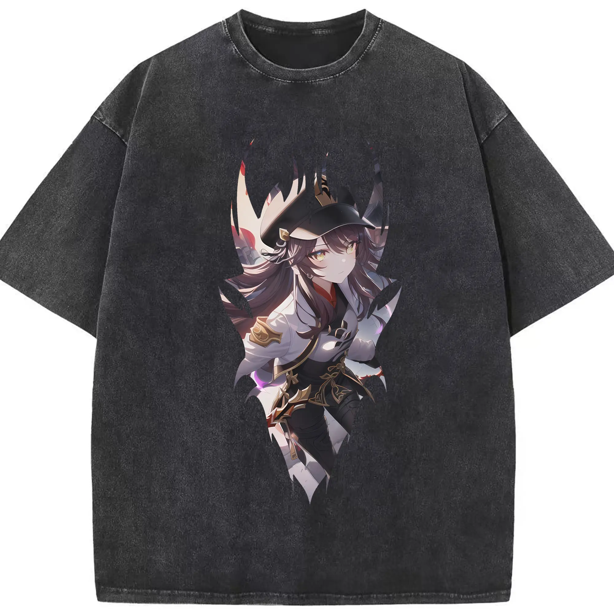 原 神 グッズ フータオ - 綿100％ ヴィンテージ風 半袖Tシャツ ・ フロントプリント ・ 柔らか肌触り ・ 通気性 快適 ・ スポーツ カジュアル 外出用