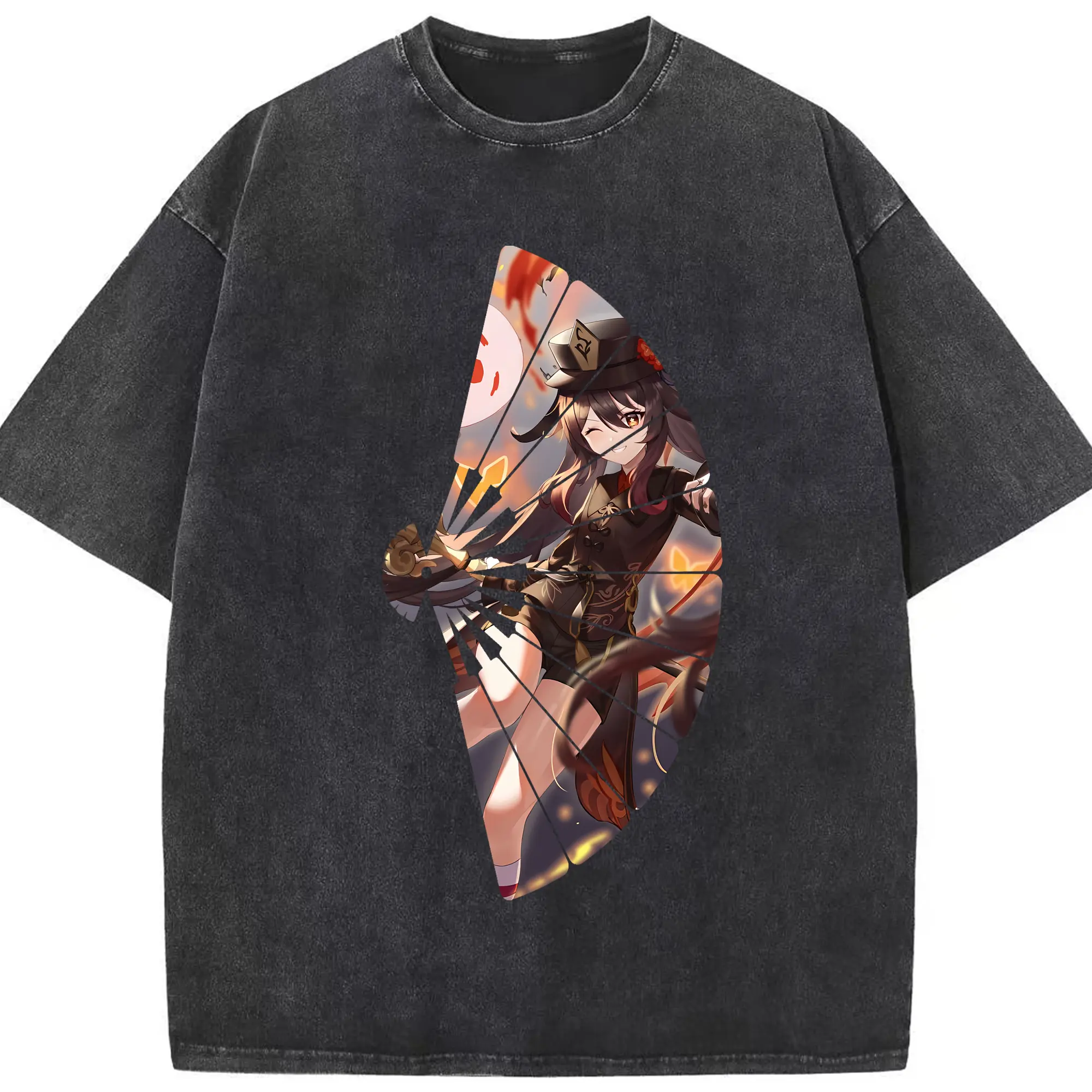 原 神 グッズ フータオ - 綿100％ ヴィンテージ風 半袖Tシャツ ・ フロントプリント ・ 柔らか肌触り ・ 通気性 快適 ・ スポーツ カジュアル 外出用