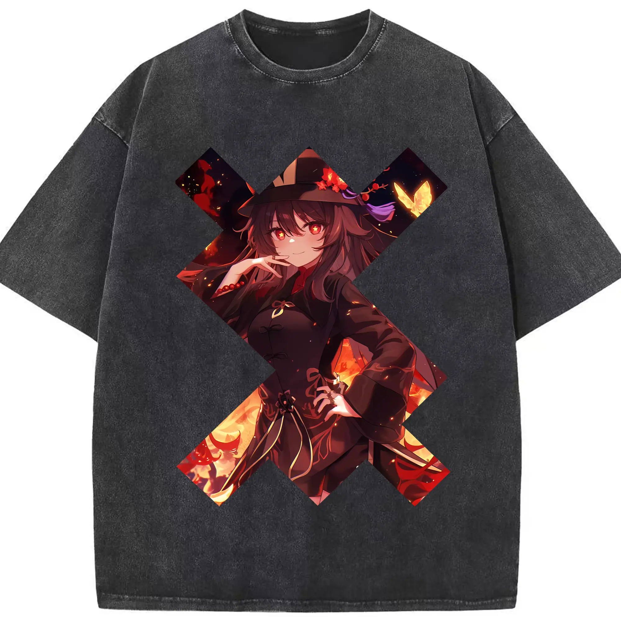 原 神 グッズ フータオ - 綿100％ ヴィンテージ風 半袖Tシャツ ・ フロントプリント ・ 柔らか肌触り ・ 通気性 快適 ・ スポーツ カジュアル 外出用