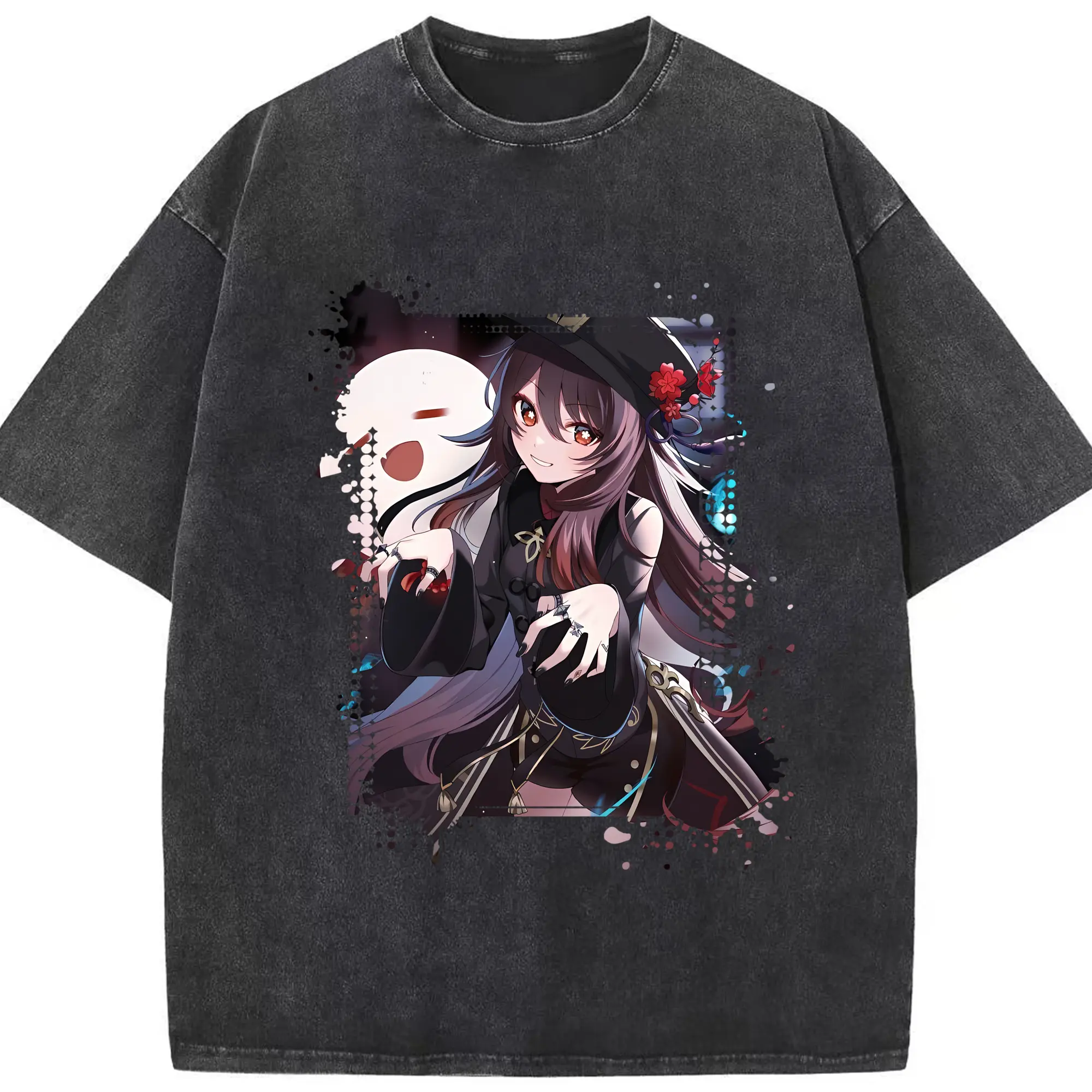 原 神 グッズ フータオ - 綿100％ ヴィンテージ風 半袖Tシャツ ・ フロントプリント ・ 柔らか肌触り ・ 通気性 快適 ・ スポーツ カジュアル 外出用