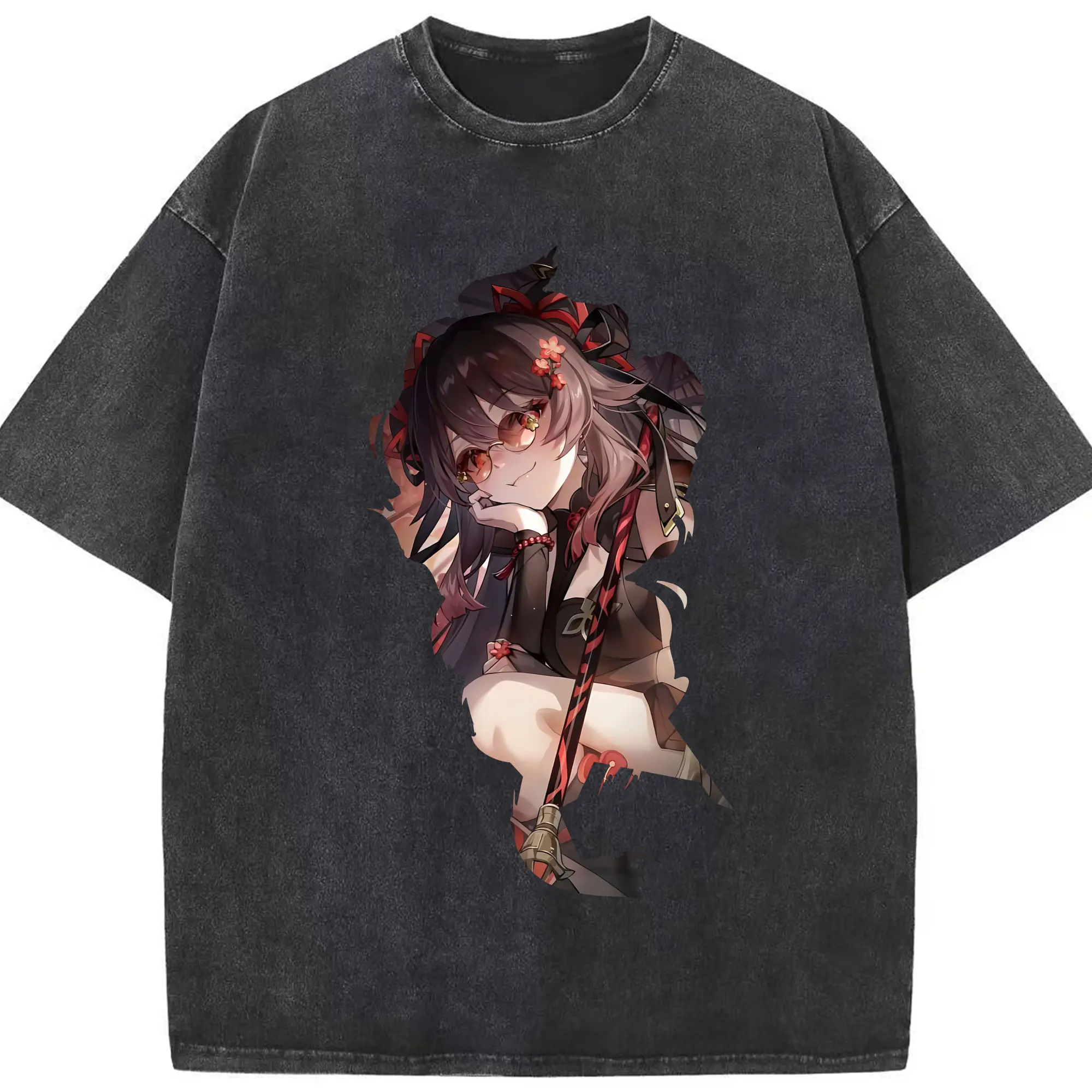 原 神 グッズ フータオ - 綿100％ ヴィンテージ風 半袖Tシャツ ・ フロントプリント ・ 柔らか肌触り ・ 通気性 快適 ・ スポーツ カジュアル 外出用