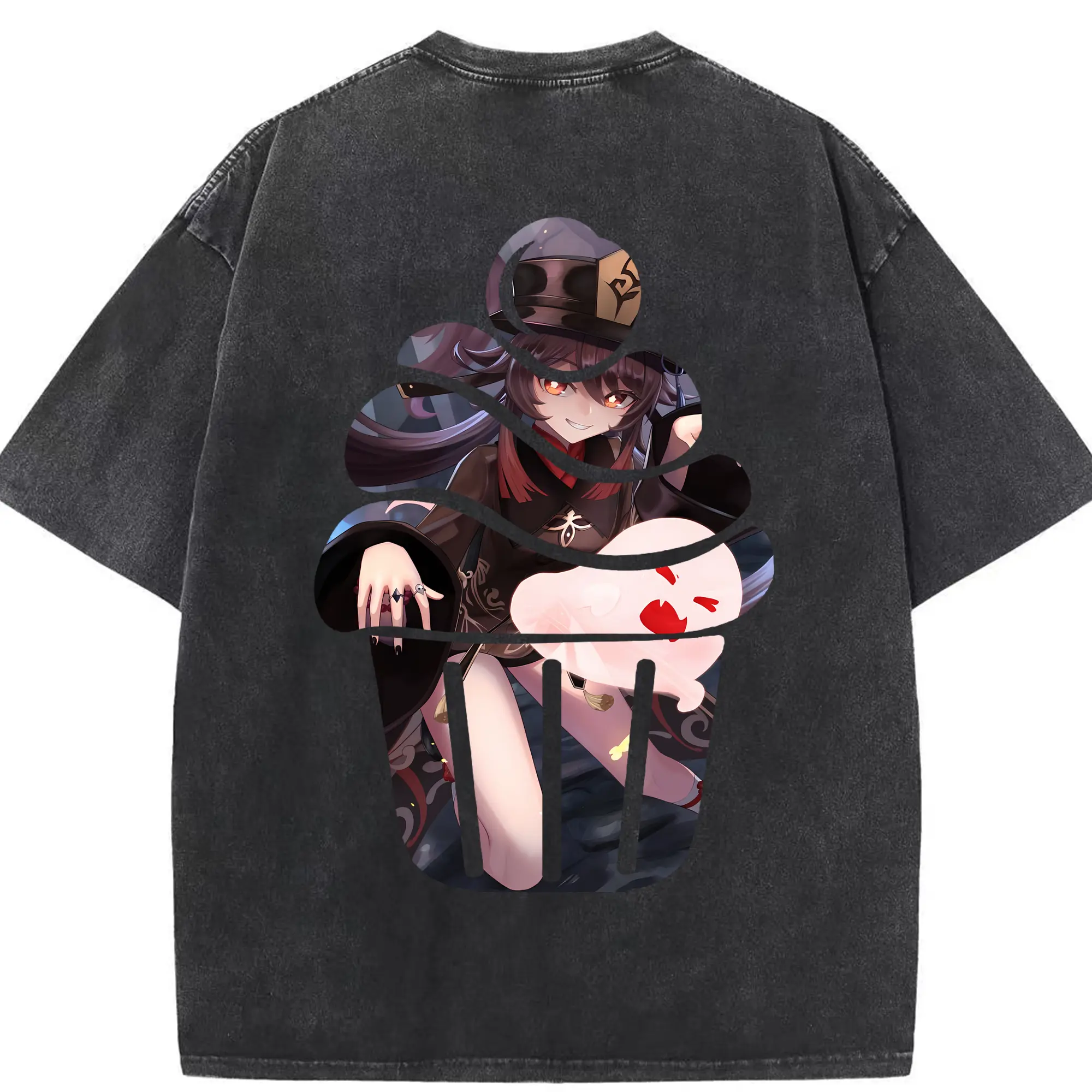 原 神 グッズ フータオ - 綿100％ ヴィンテージ風 半袖Tシャツ ・ 背面プリント ・ 柔らか肌触り ・ 通気性 快適 ・ スポーツ カジュアル 外出用