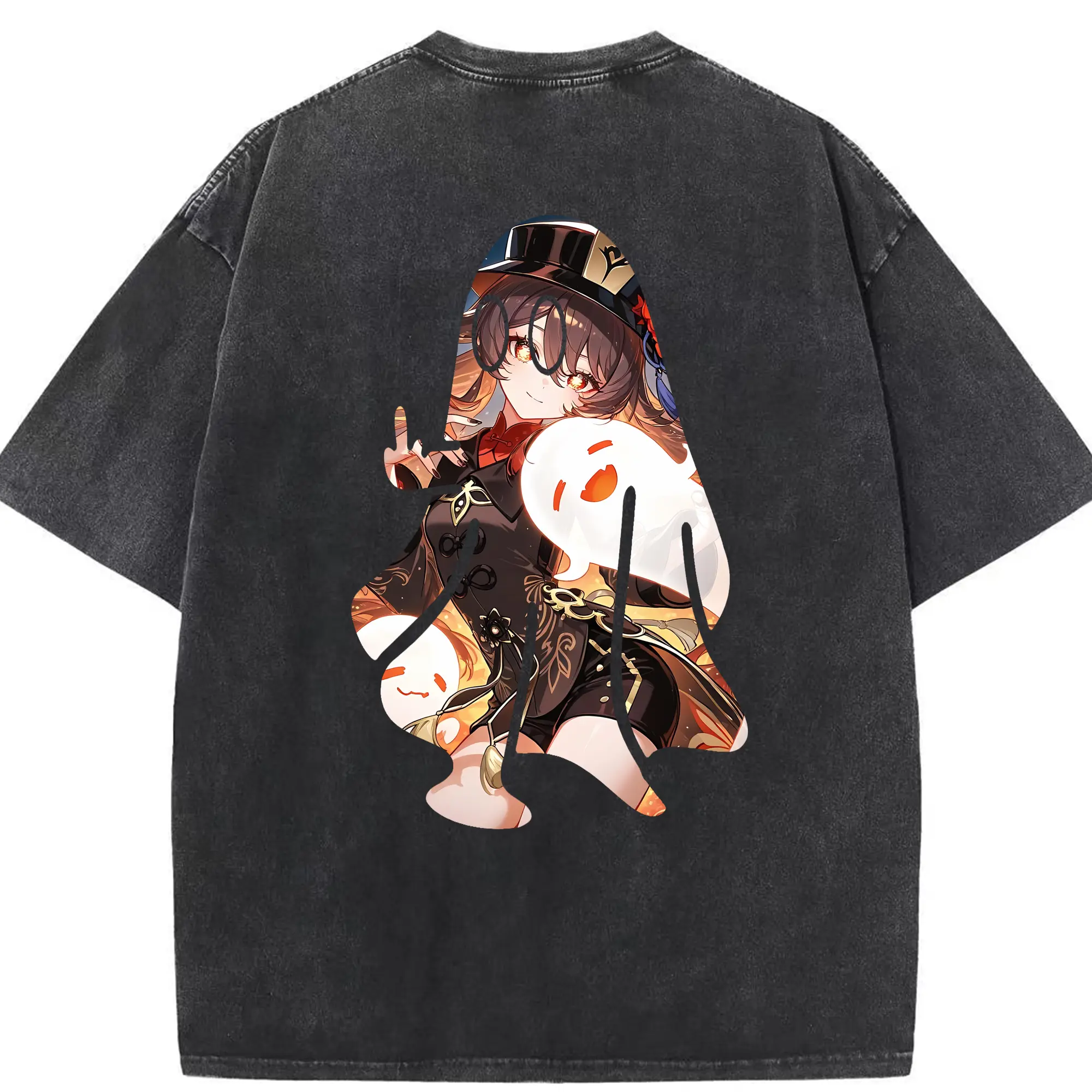 原 神 グッズ フータオ - 綿100％ ヴィンテージ風 半袖Tシャツ ・ 背面プリント ・ 柔らか肌触り ・ 通気性 快適 ・ スポーツ カジュアル 外出用