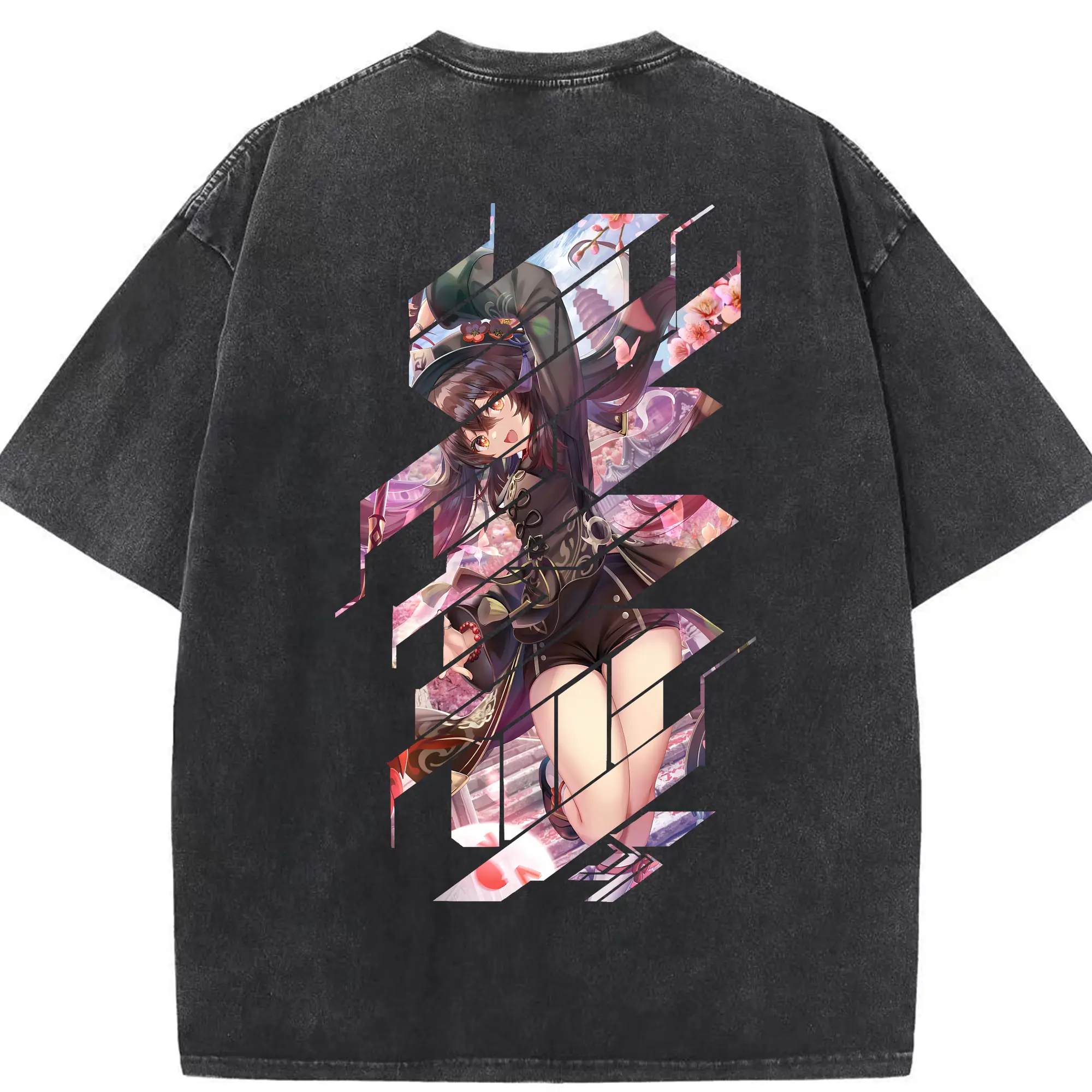 原 神 グッズ フータオ - 綿100％ ヴィンテージ風 半袖Tシャツ ・ 背面プリント ・ 柔らか肌触り ・ 通気性 快適 ・ スポーツ カジュアル 外出用