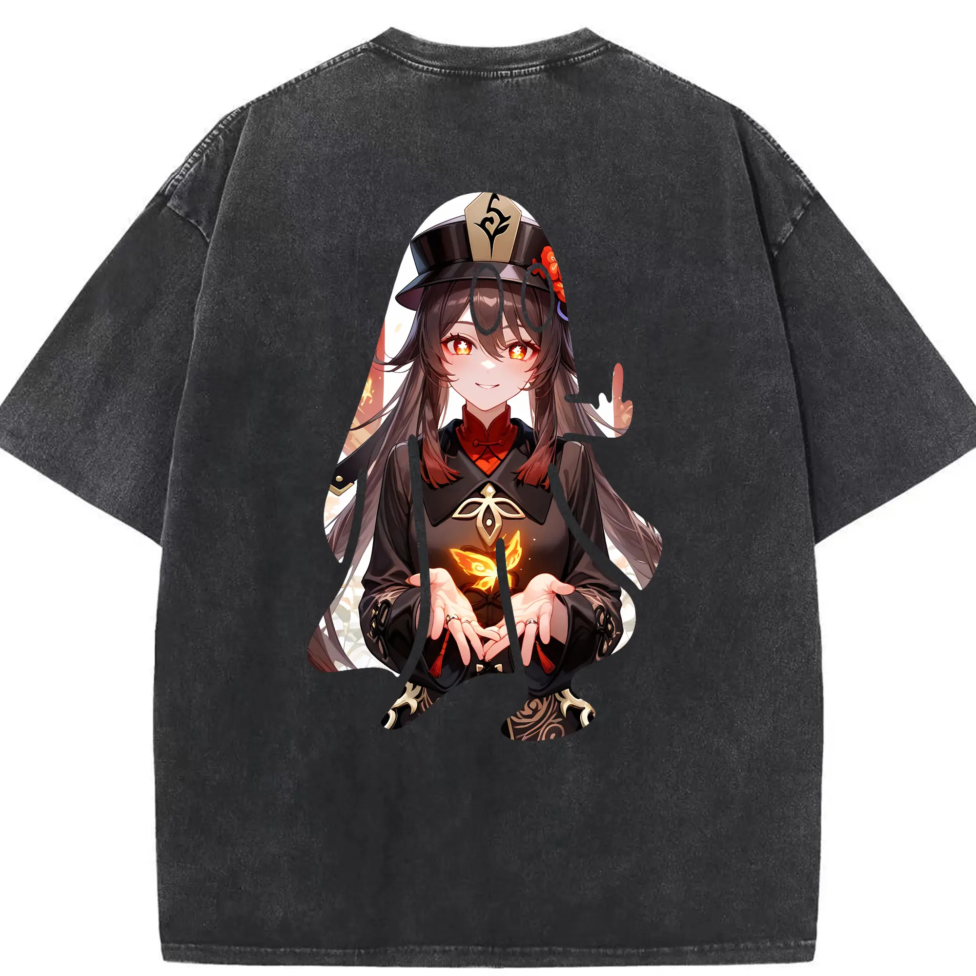 原 神 グッズ フータオ - 綿100％ ヴィンテージ風 半袖Tシャツ ・ 背面プリント ・ 柔らか肌触り ・ 通気性 快適 ・ スポーツ カジュアル 外出用