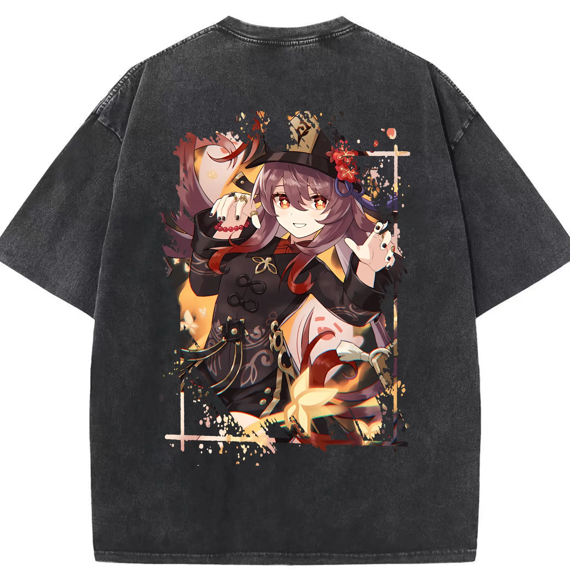 原 神 グッズ フータオ - 綿100％ ヴィンテージ風 半袖Tシャツ ・ 背面プリント ・ 柔らか肌触り ・ 通気性 快適 ・ スポーツ カジュアル 外出用