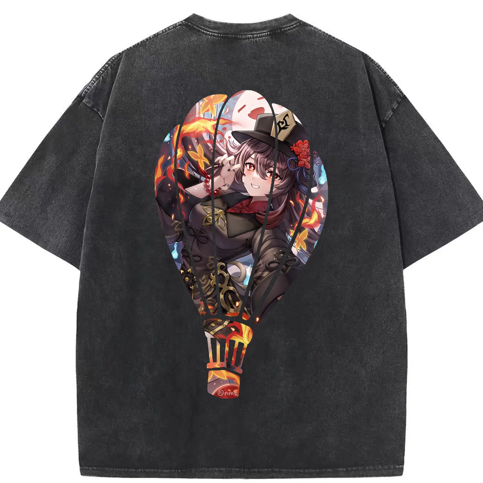 原 神 グッズ フータオ - 綿100％ ヴィンテージ風 半袖Tシャツ ・ 背面プリント ・ 柔らか肌触り ・ 通気性 快適 ・ スポーツ カジュアル 外出用