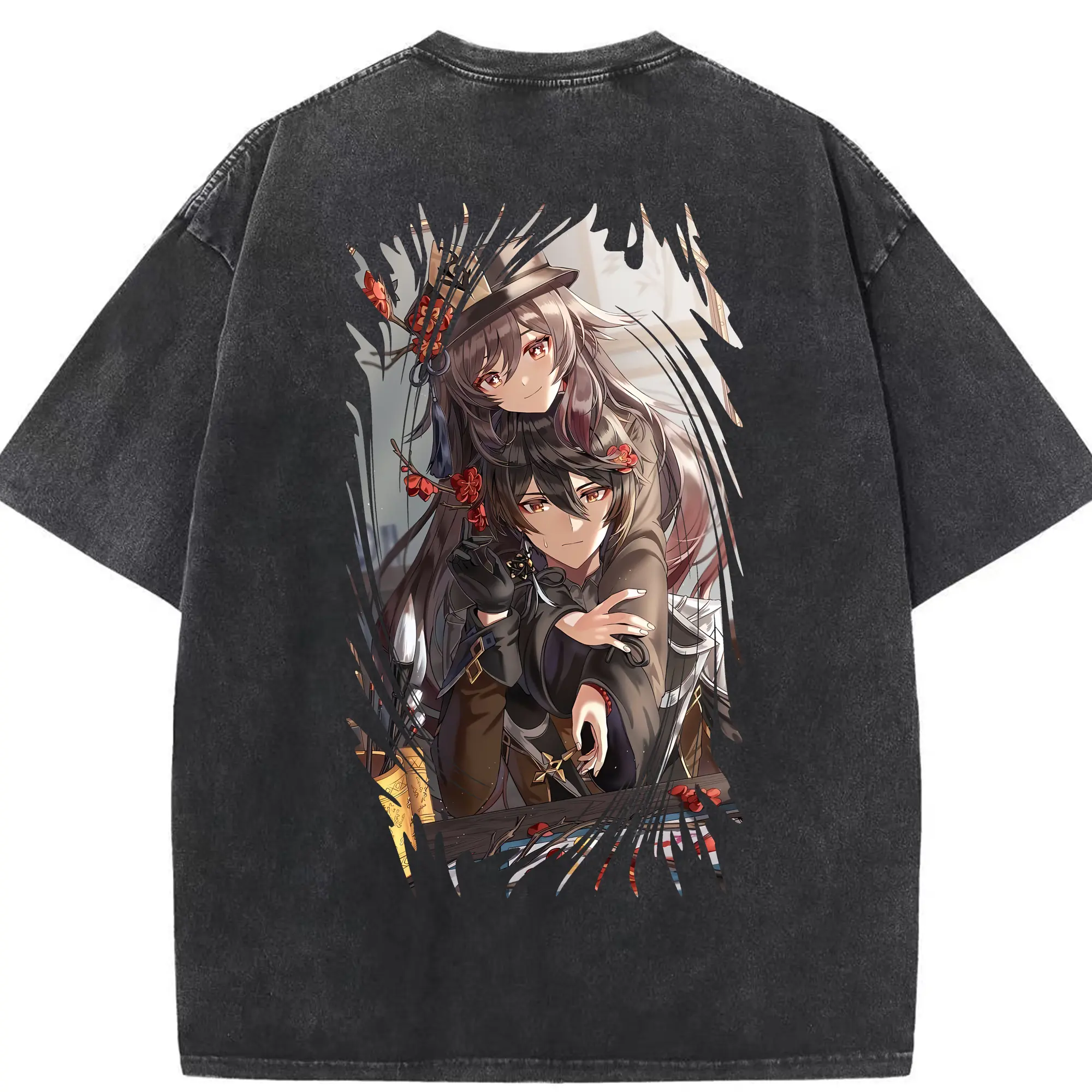 原 神 グッズ フータオ - 綿100％ ヴィンテージ風 半袖Tシャツ ・ 背面プリント ・ 柔らか肌触り ・ 通気性 快適 ・ スポーツ カジュアル 外出用