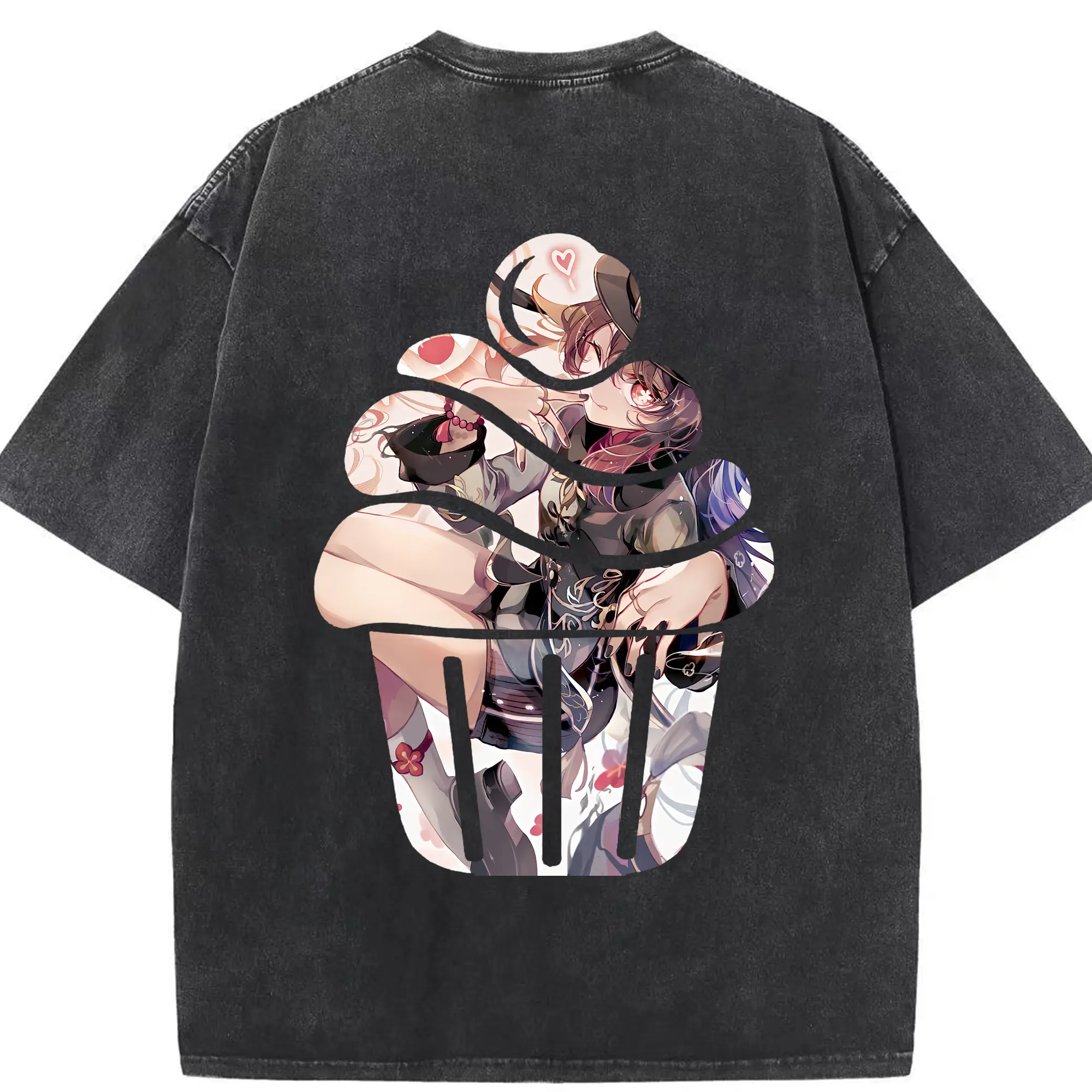 原 神 グッズ フータオ - 綿100％ ヴィンテージ風 半袖Tシャツ ・ 背面プリント ・ 柔らか肌触り ・ 通気性 快適 ・ スポーツ カジュアル 外出用