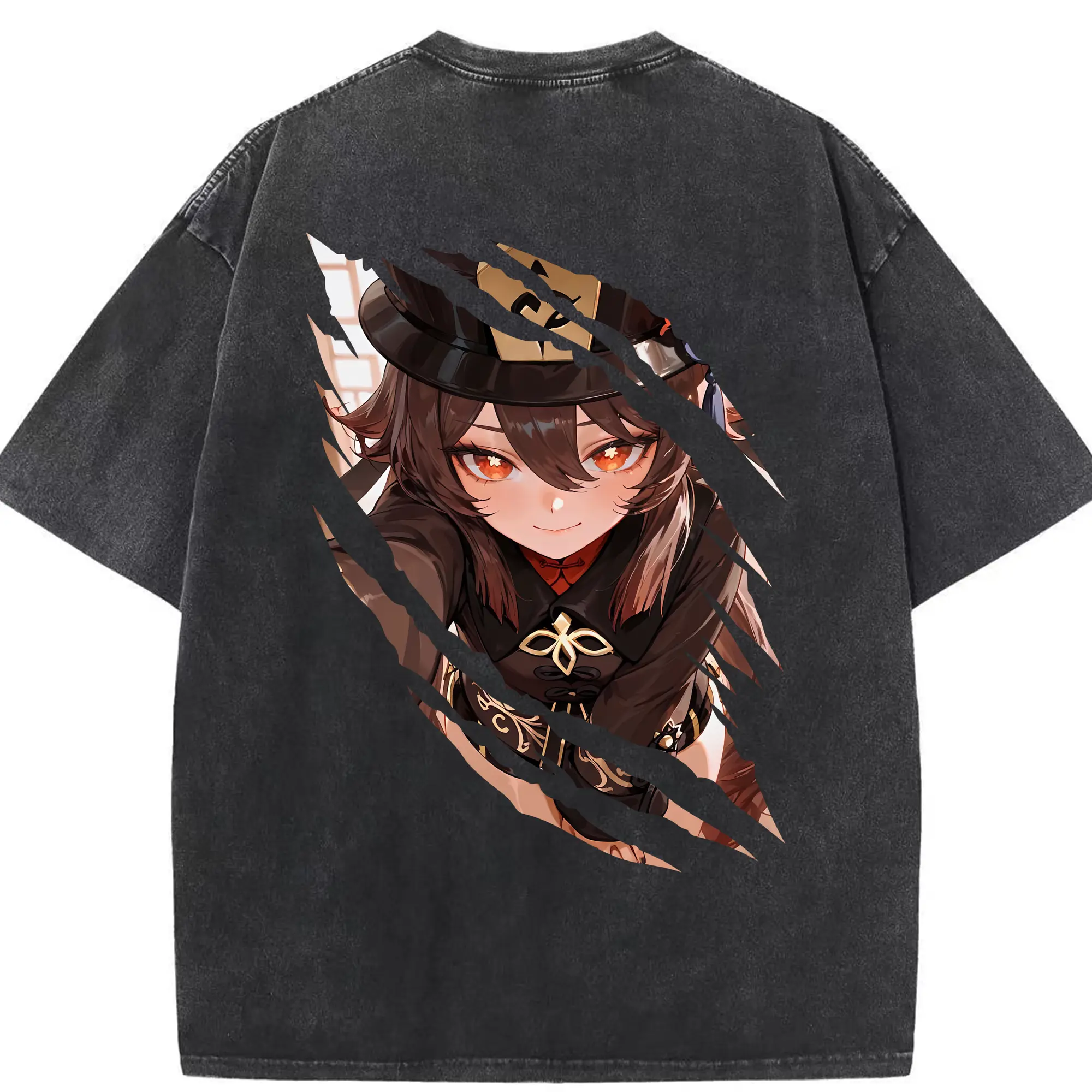 原 神 グッズ フータオ - 綿100％ ヴィンテージ風 半袖Tシャツ ・ 背面プリント ・ 柔らか肌触り ・ 通気性 快適 ・ スポーツ カジュアル 外出用