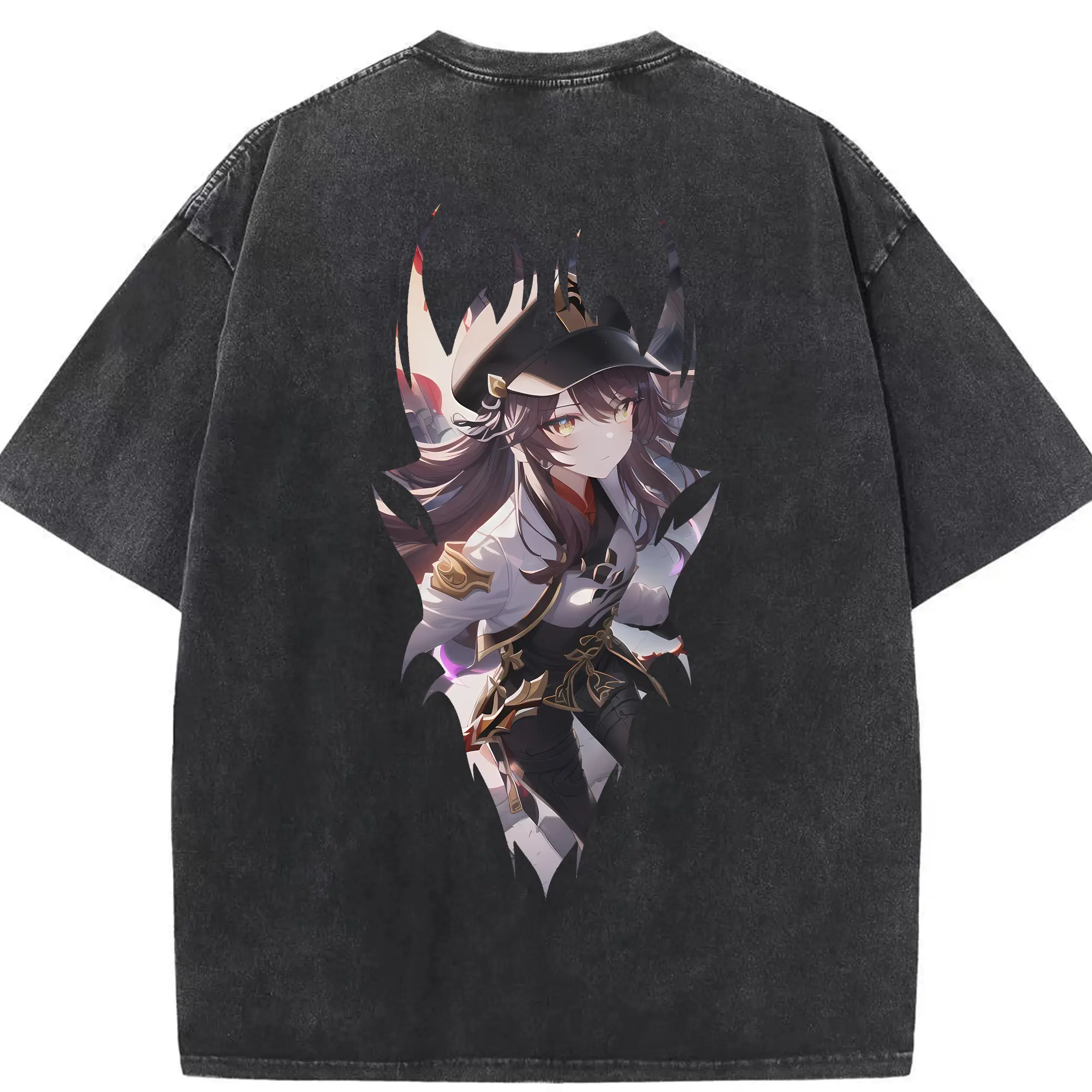 原 神 グッズ フータオ - 綿100％ ヴィンテージ風 半袖Tシャツ ・ 背面プリント ・ 柔らか肌触り ・ 通気性 快適 ・ スポーツ カジュアル 外出用